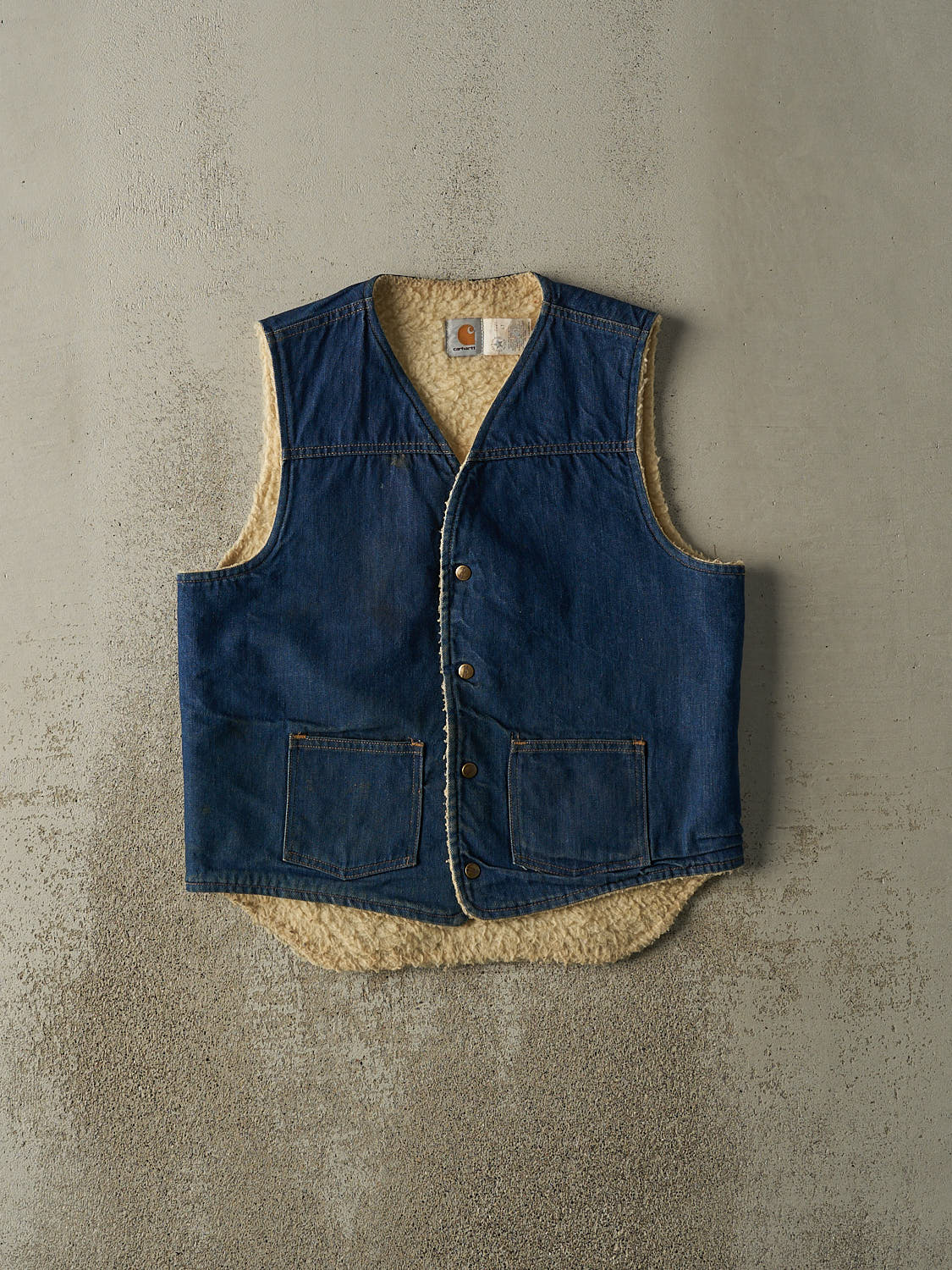 Vintage 80s Dark Wash Carhartt Sherpa Lined Denim Vest (M/L)