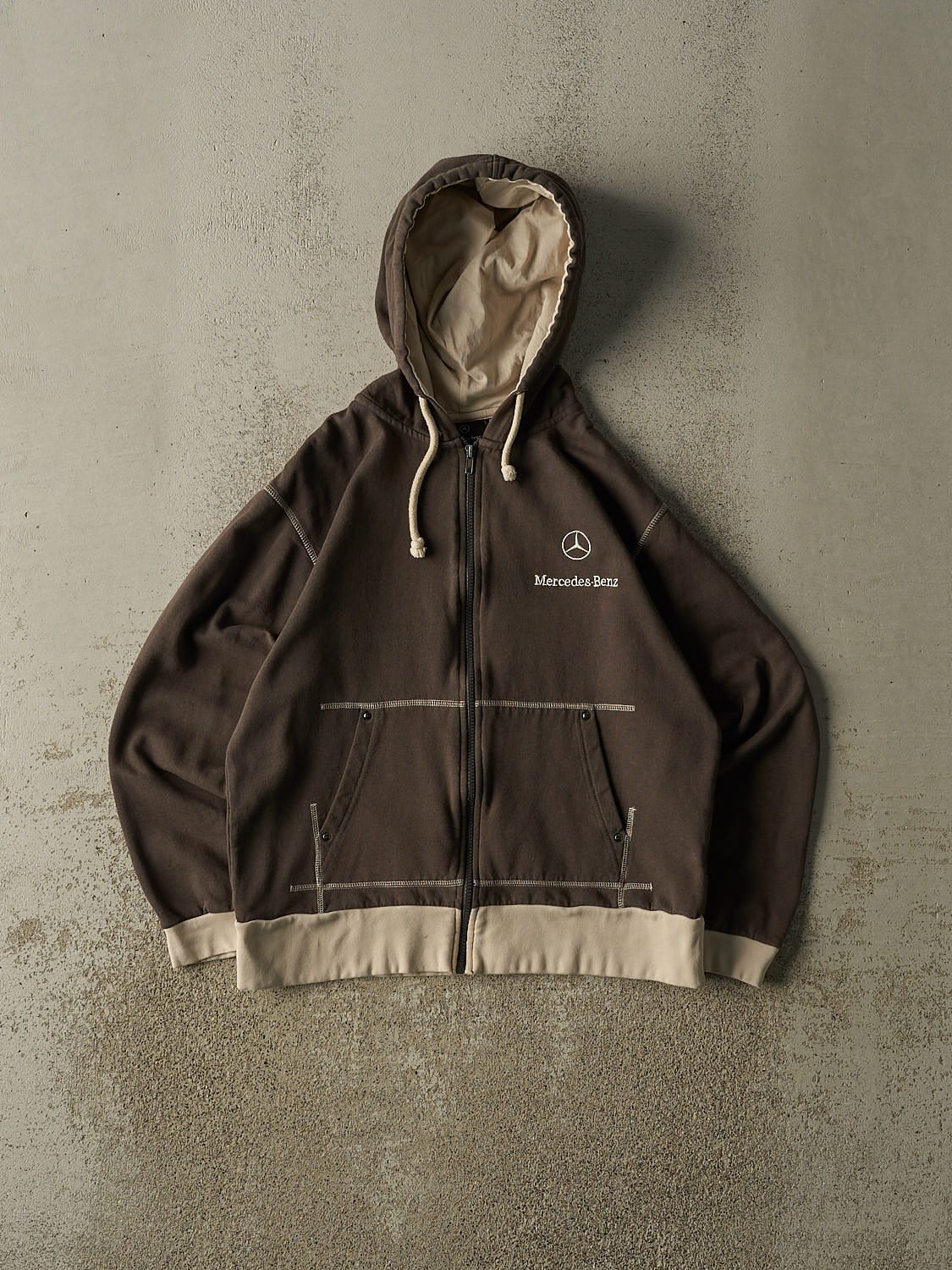 Vintage 90s Charcoal Grey Mercedes Benz Embroidered Zip Up Hoodie