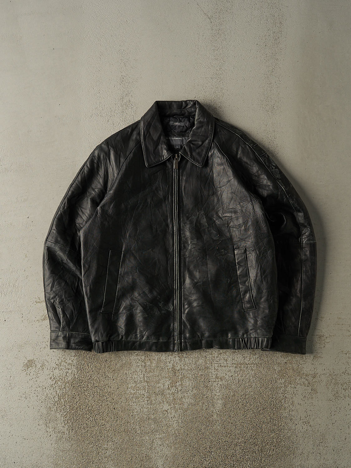 Vintage 90s Black Perry Ellis Portfolio Leather Jacket (L/XL