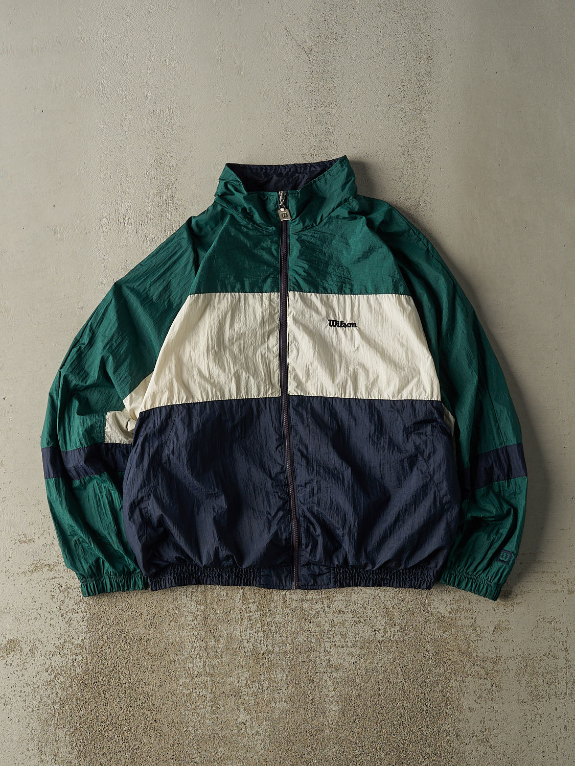 Vintage 90s Green, White & Navy Wilson Embroidered Windbreaker