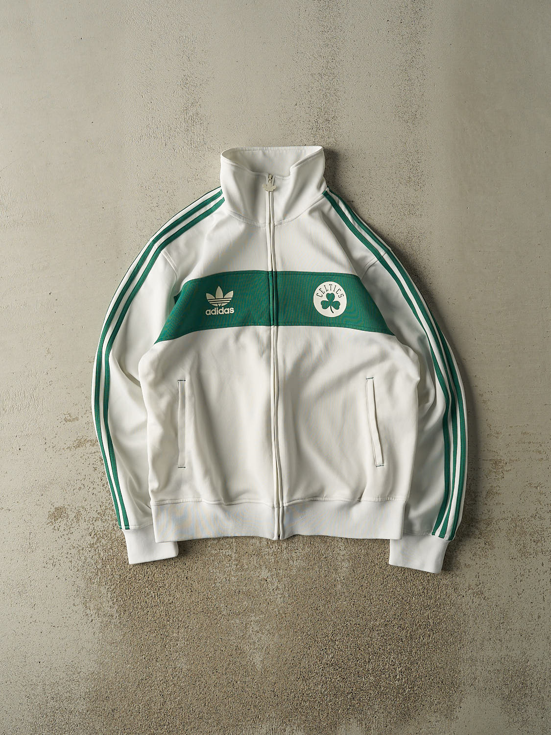 Vintage Y2K White Adidas Boston Celtics Track Jacket (L/XL