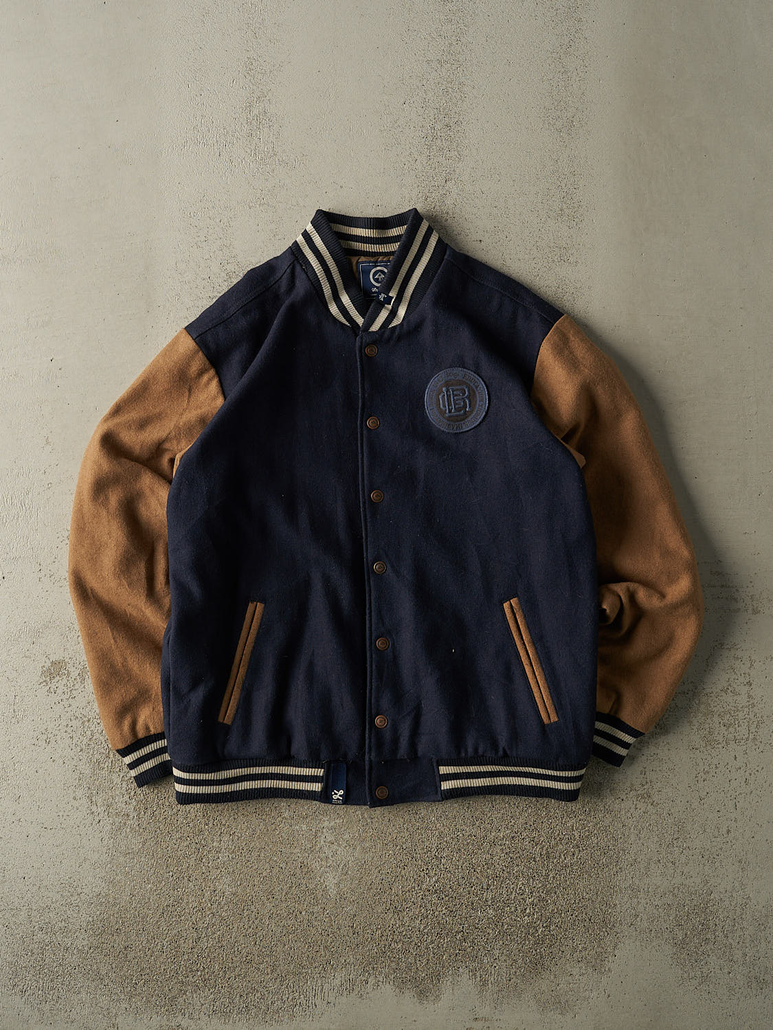 Vintage Y2K Navy Blue & Brown LRG Embroidered Varsity Jacket (XXL