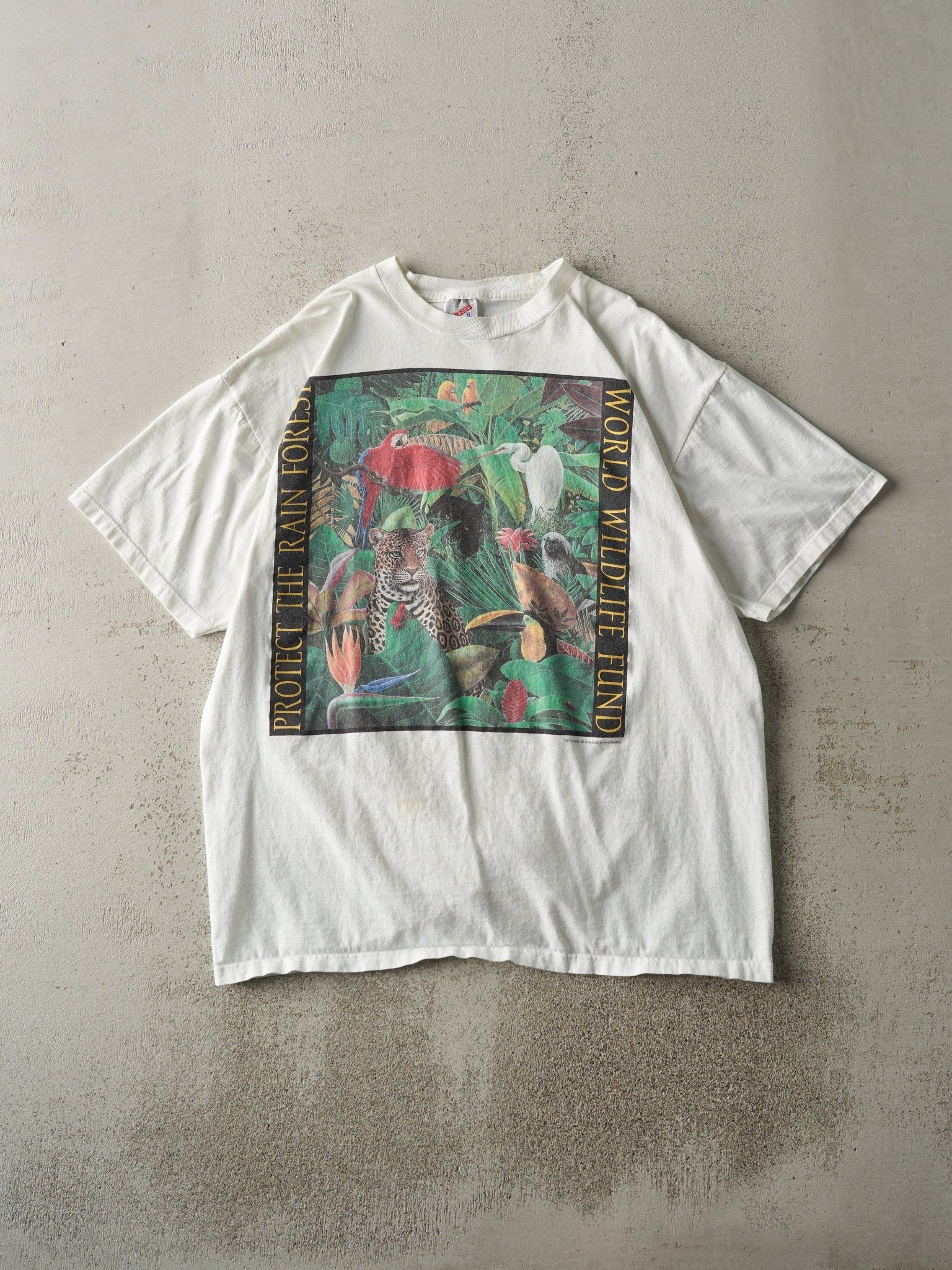 Vintage 90s White WWF Protect The Rain Forest Tee (M) – Rebalance