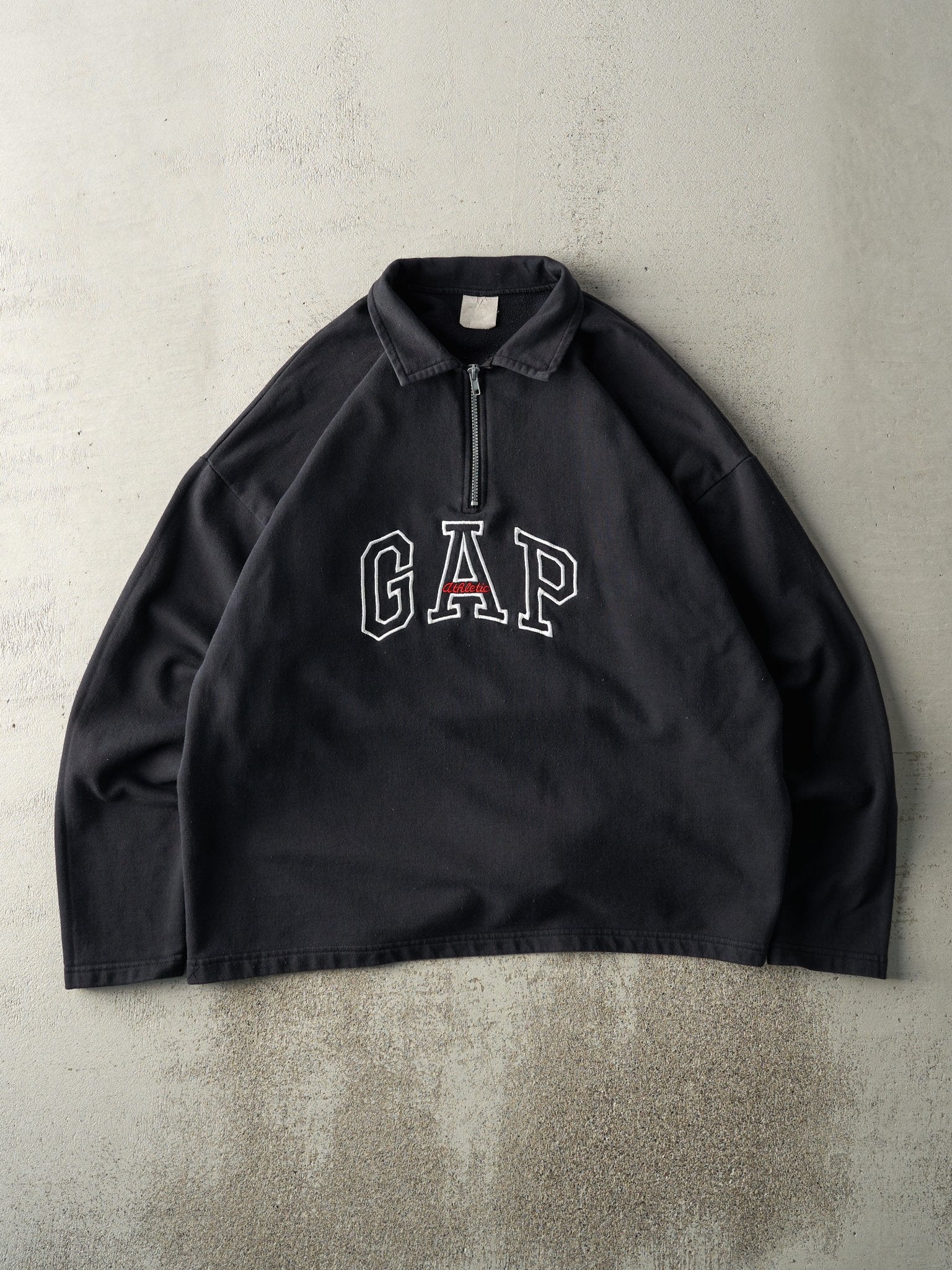 トップス 90s OLDGAP BLACK sweat USA XL Vintage 90s Embroidered Gap Athletic Quarter Zip Sweatshirt (XL