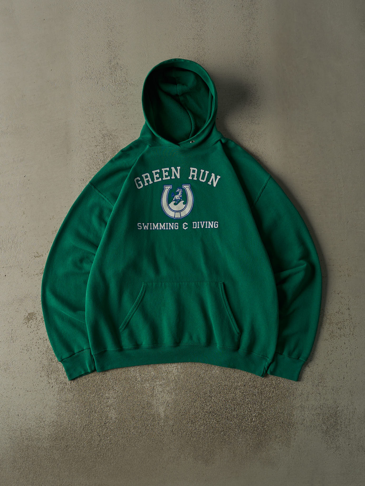 Vintage 80s Green Green Run Swimming & Diving Hoodie (XL