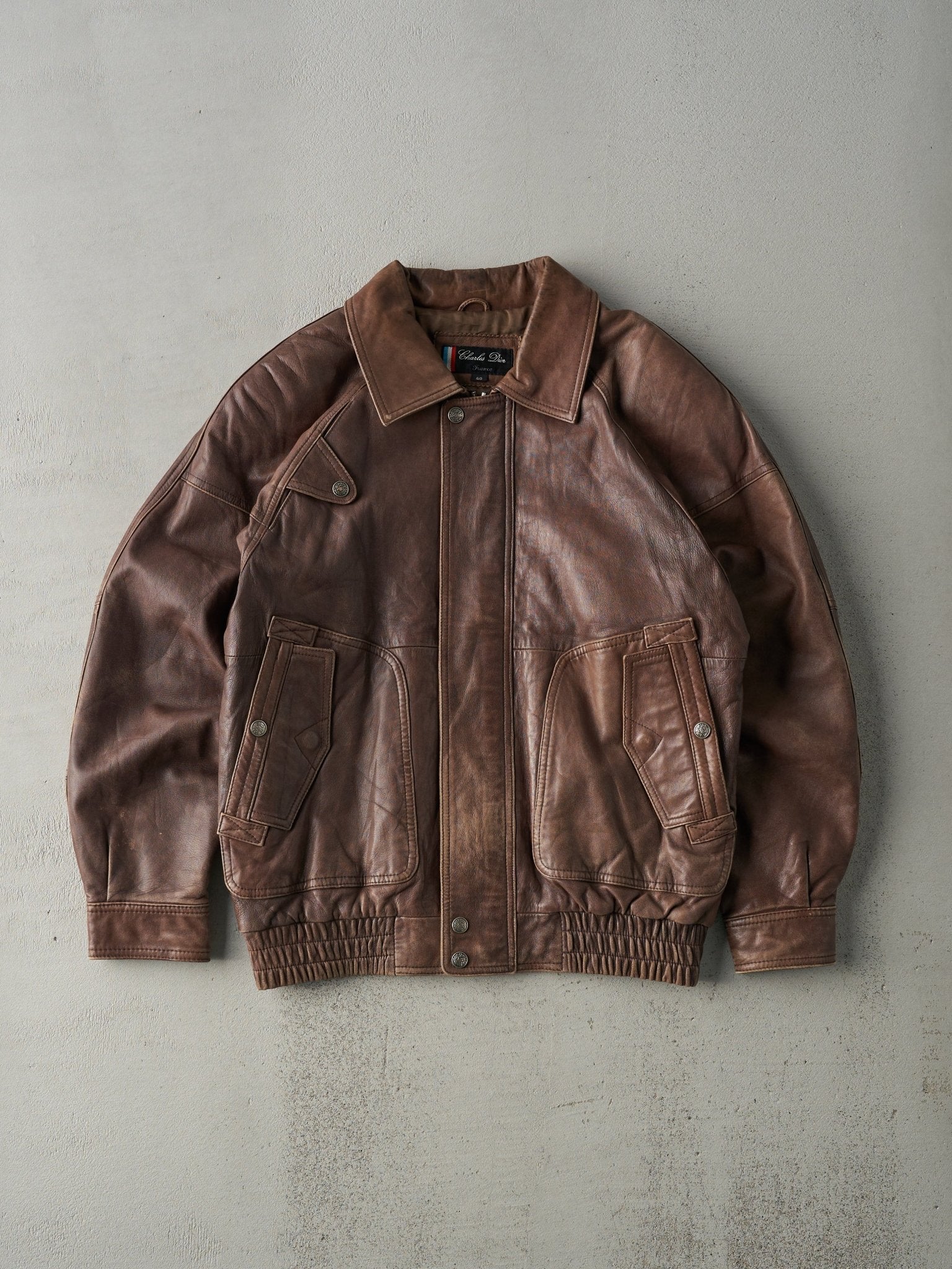Vintage 80s Chocolate Brown Charles Dior Leather Jacket (S/M