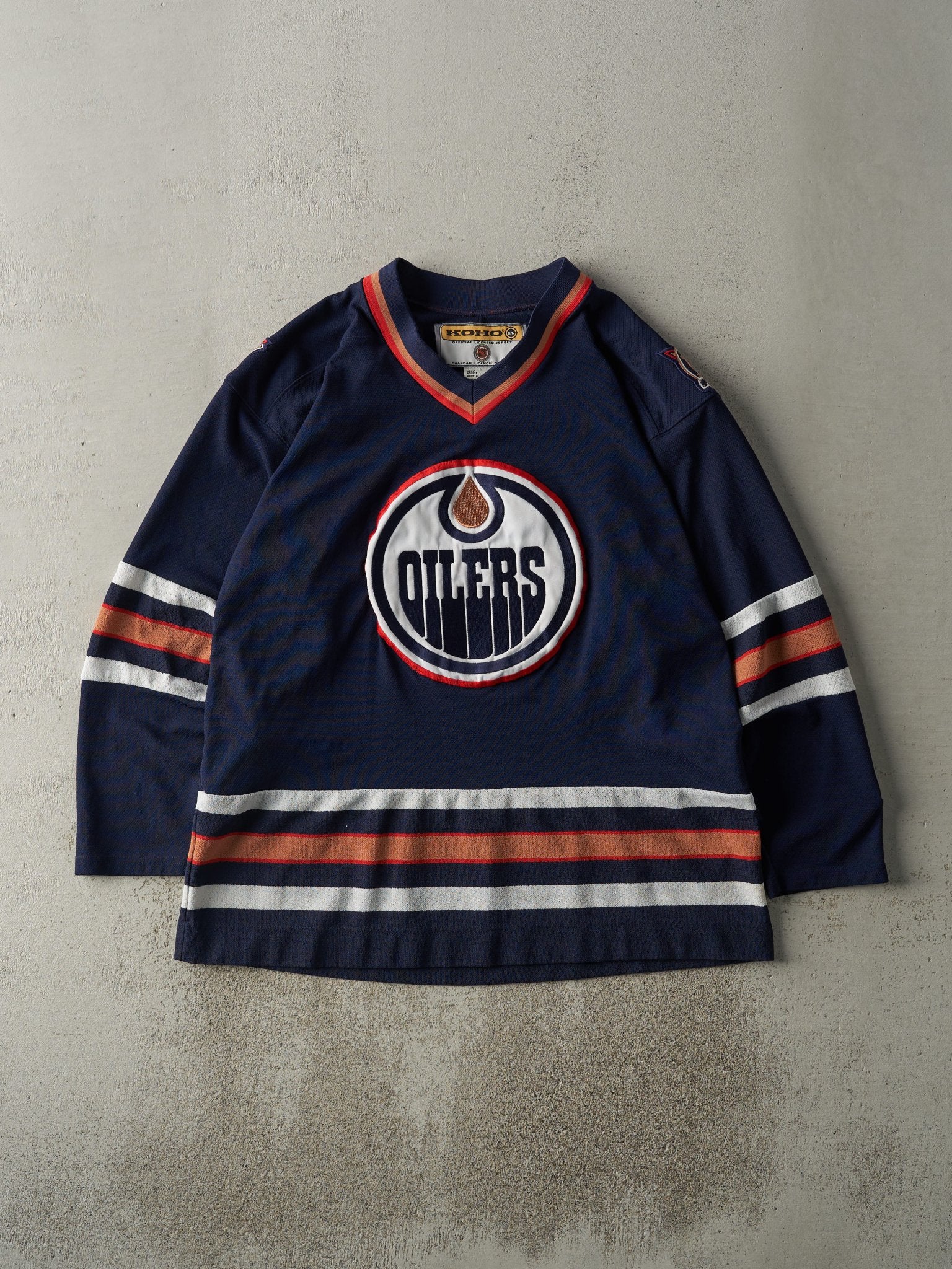 edmonton oilers gear Vintage 90s Navy Blue Edmonton Oilers Hockey Jersey (L/XL)
