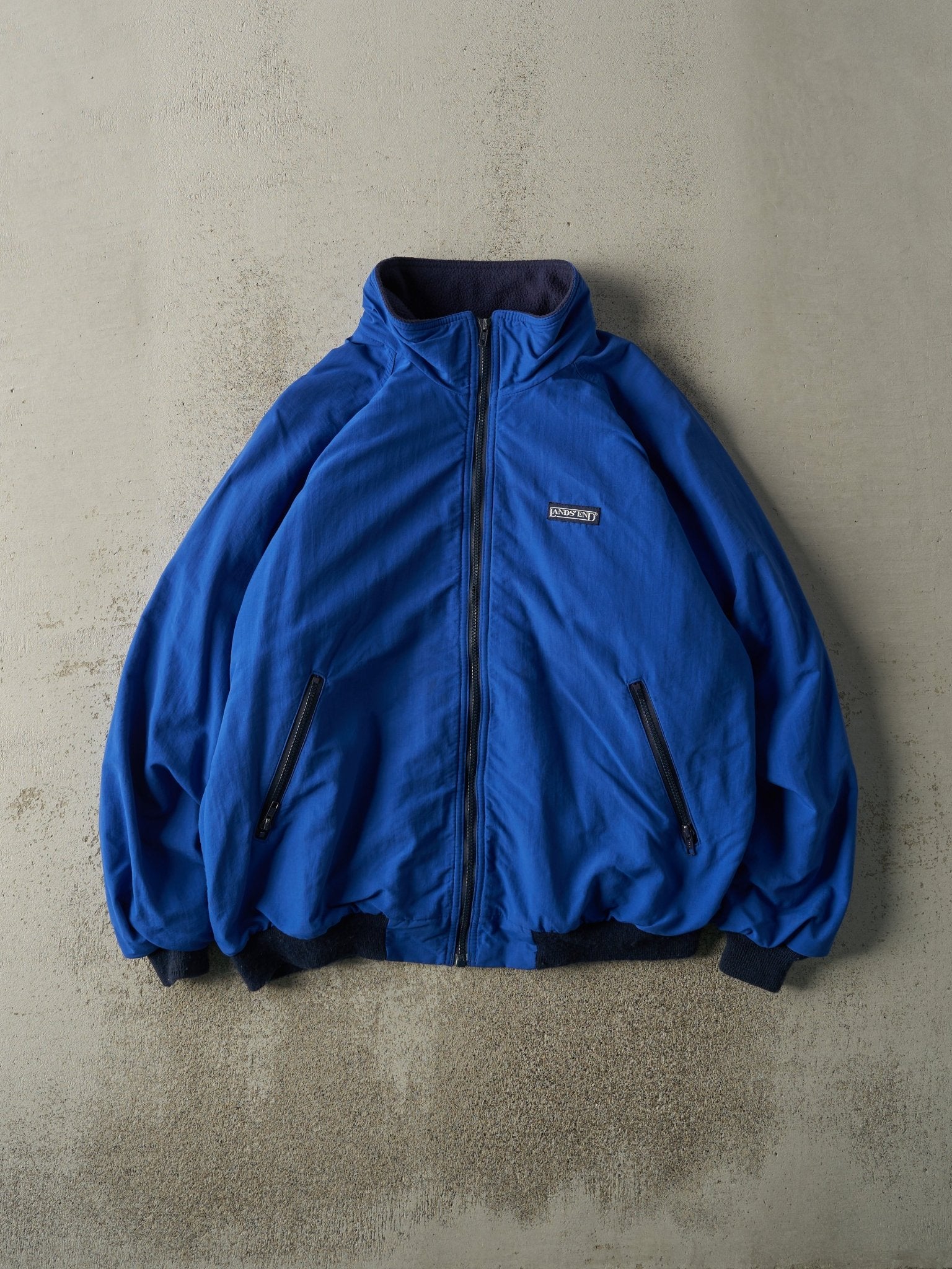 Vintage 90s Blue Lands End Fleece Lined Squall Jacket (L