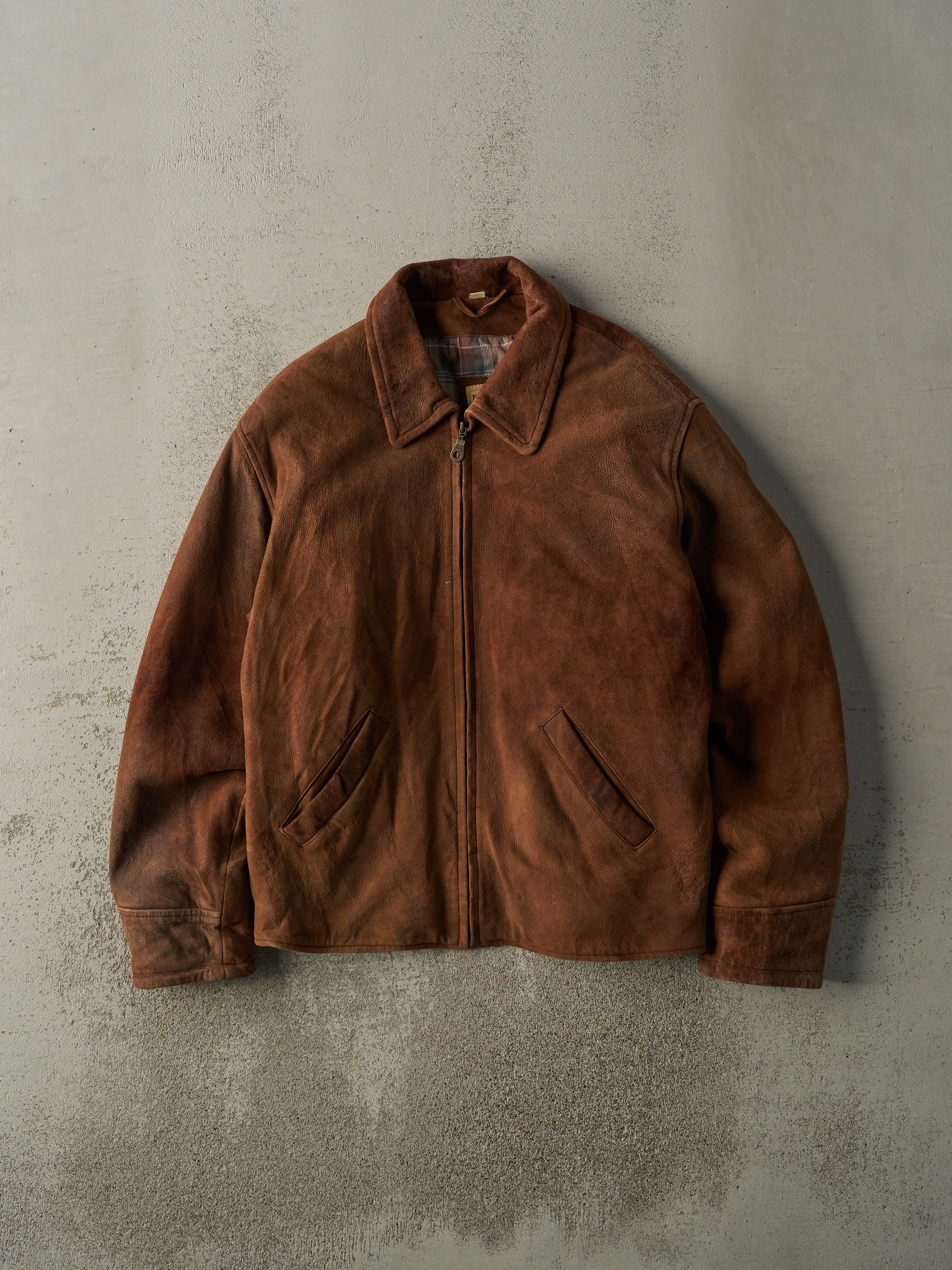 Vintage 80s Brown Patino Road Suede Leather Jacket (L/XL