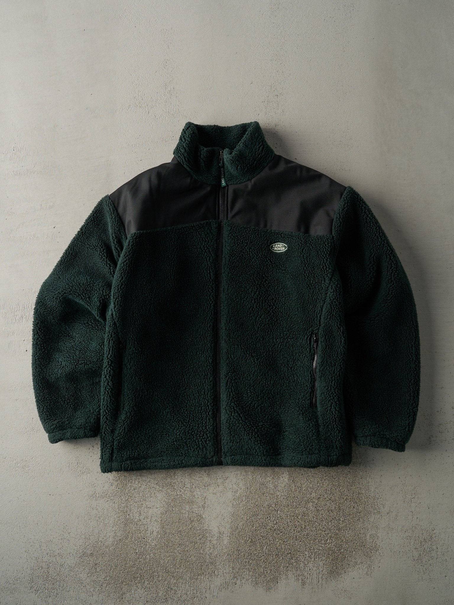 Vintage Y2K Green Embroidered Land Rover Deep Pile Fleece Jacket