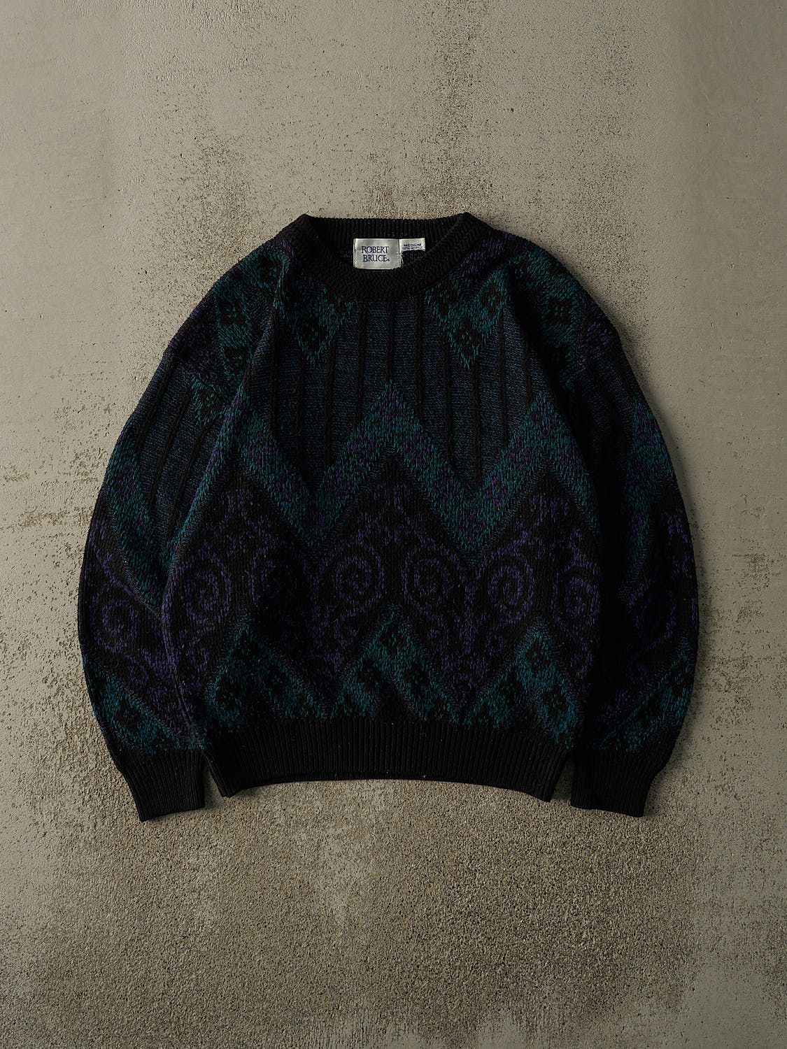 Vintage 80s Black, Teal & Purple Patterned Knit (M) – Rebalance