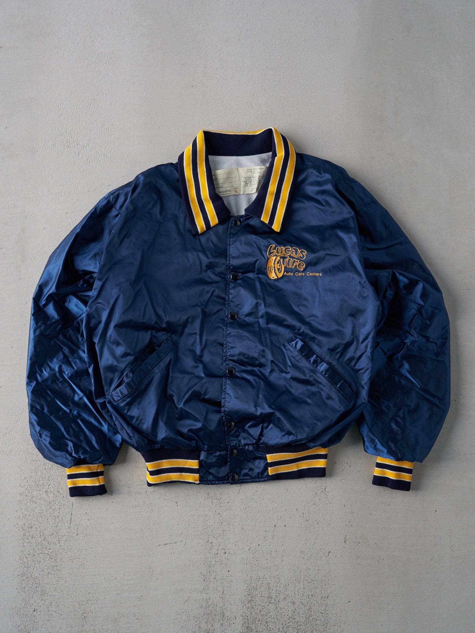 Vintage 70s Navy Blue Lucas Tire Nylon Bomber Jacket (L