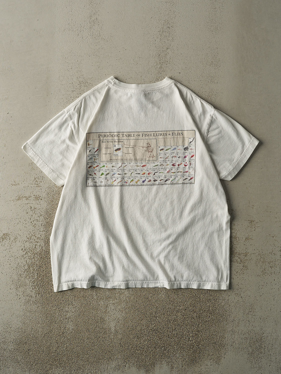 columbia periodic table of fishing lures Vintage Y2K White Columbia Fishing Lures Tee (XL/XXL)