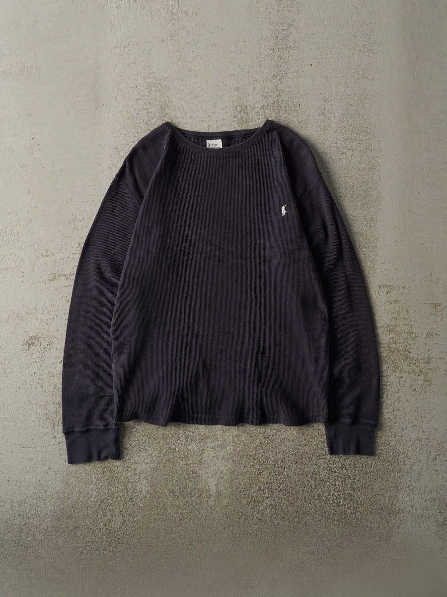 Vintage Y2K Faded Black Polo Ralph Lauren Thermal Long Sleeve (M 