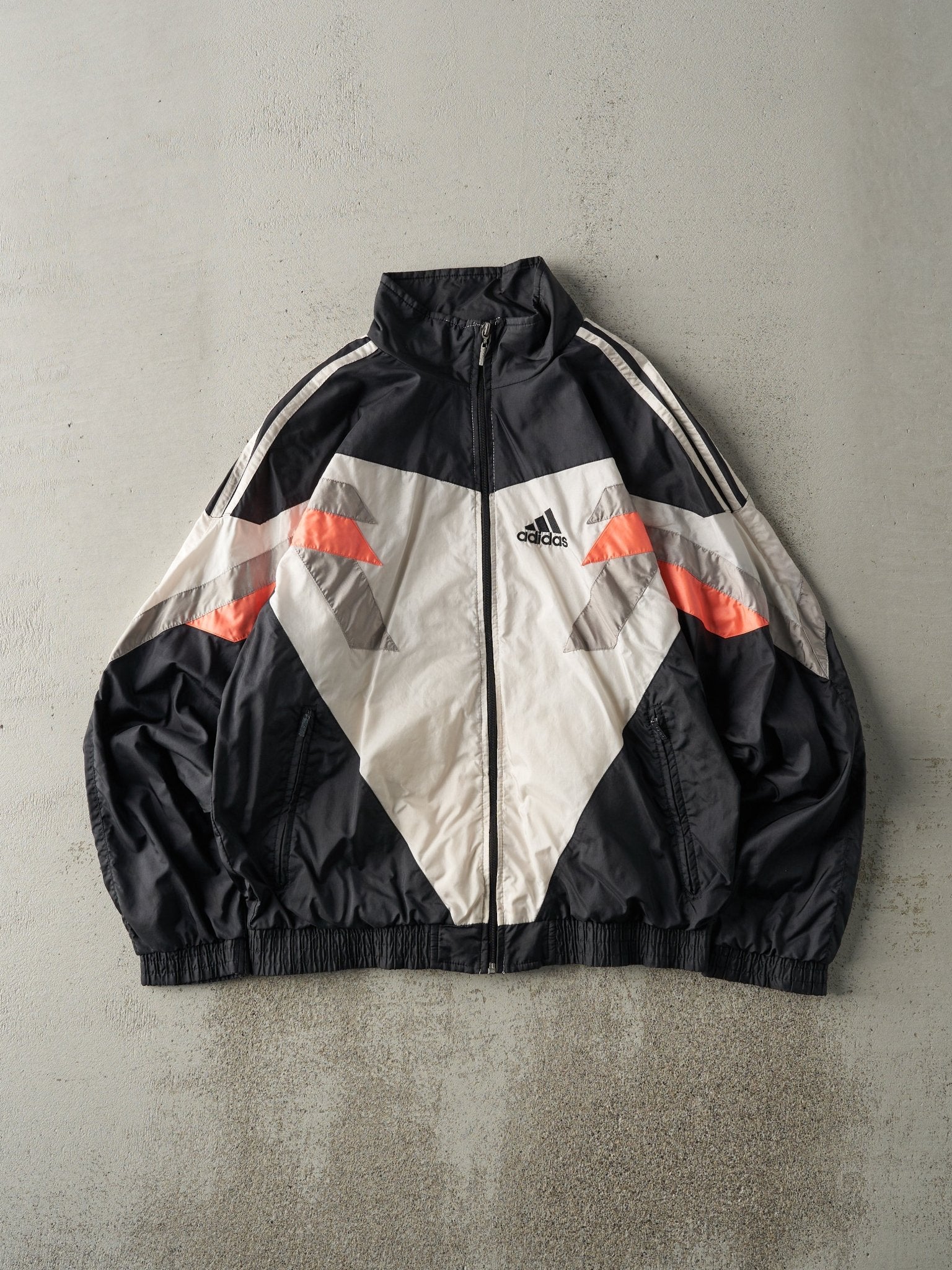 Vintage 90s Black, Grey, White Orange Adidas Windbreaker Jacket