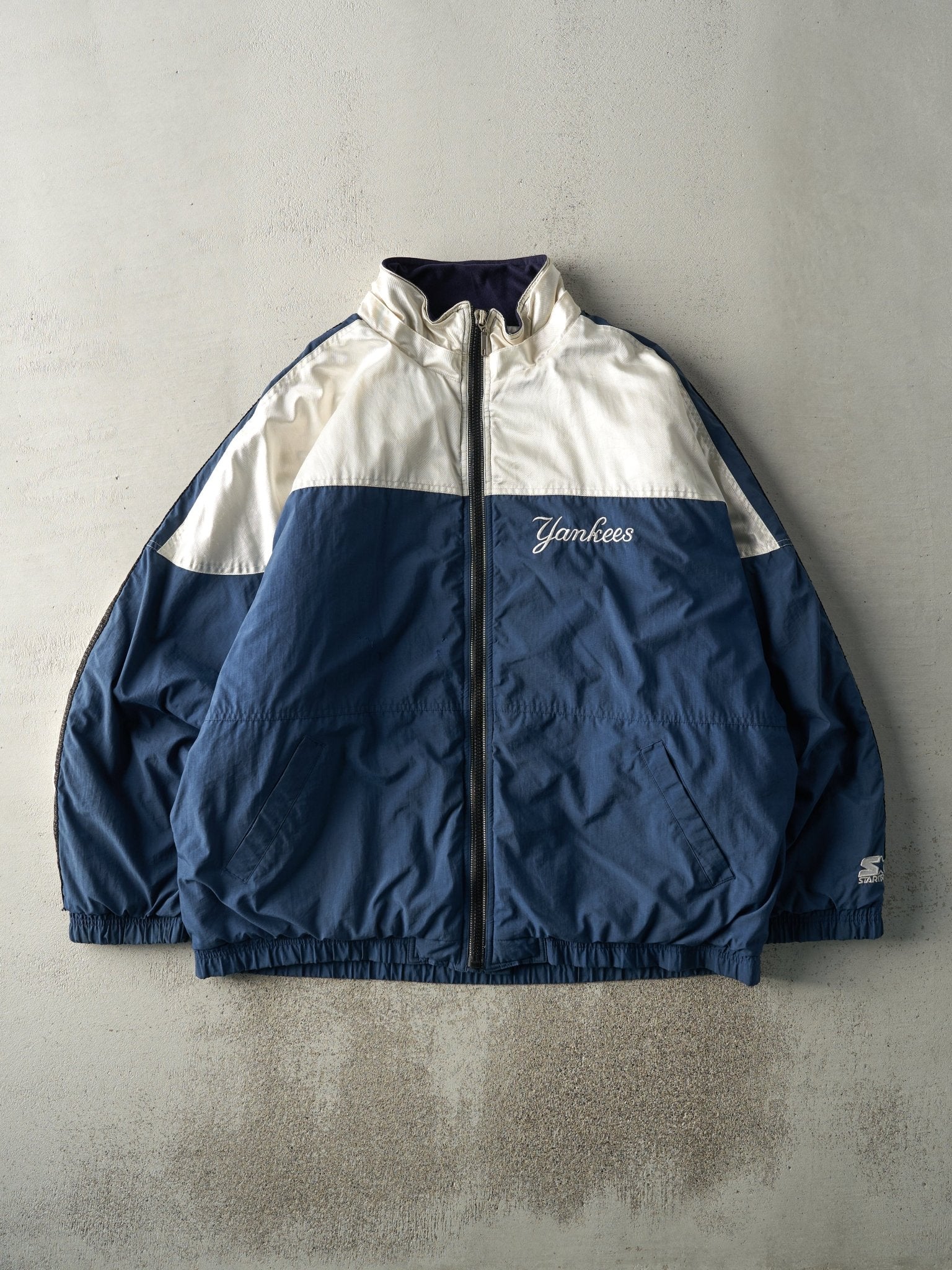 Vintage 90s Navy Blue & White New York Yankees Zip Up Jacket (XXL 