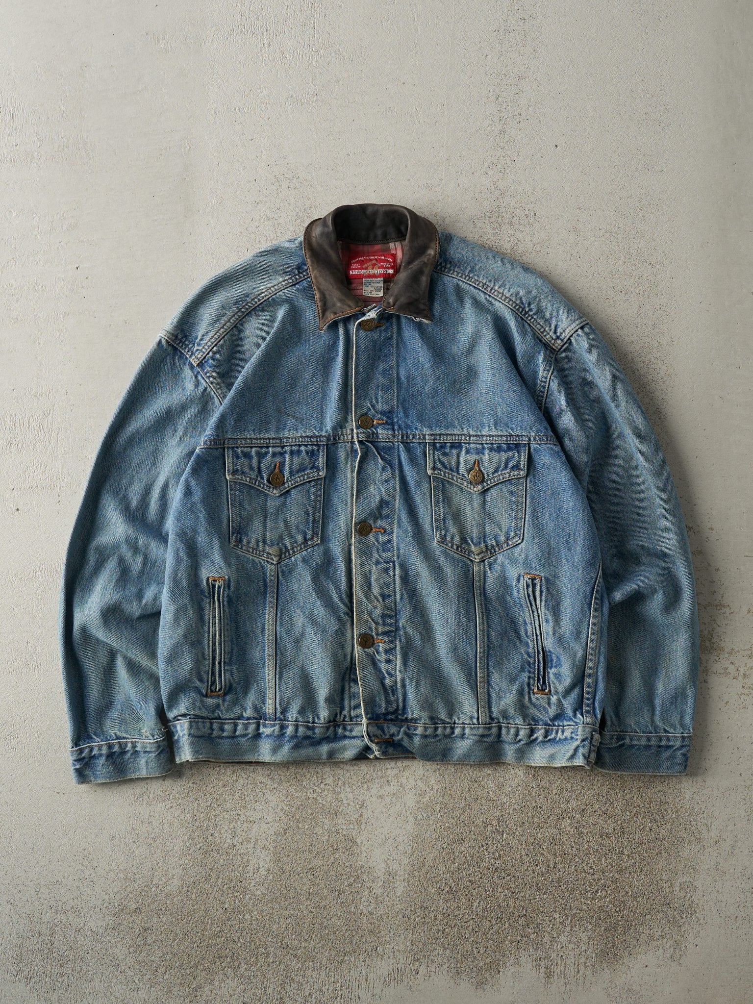 90s Marlboro Country Store レザー襟 デニムJKT L Vintage 1990s 