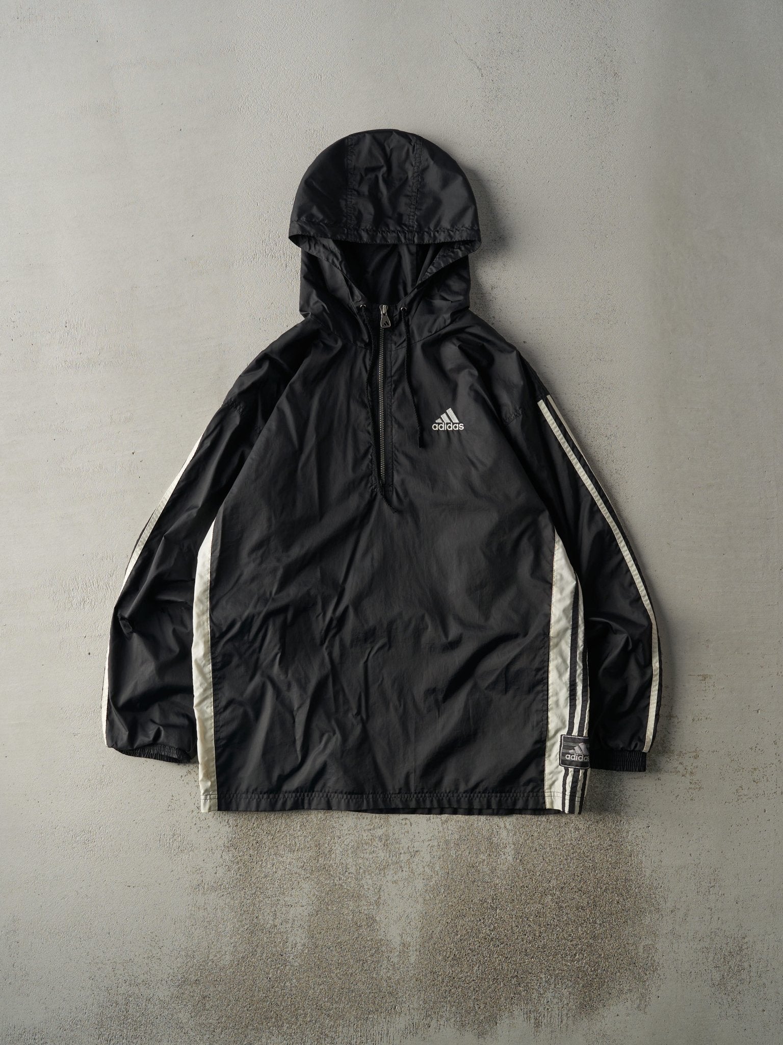 Vintage 90s Black Adidas Quarter Zip Tear Away Jacket (XL