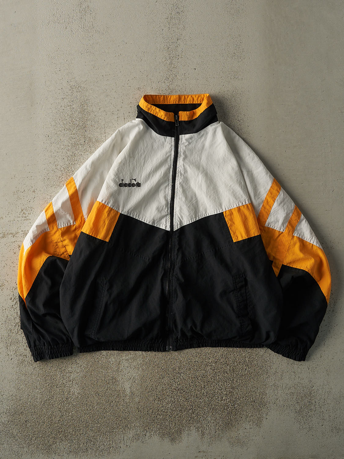 Vintage 90s White, Black & Yellow Diadora Boxy Track Jacket (XL