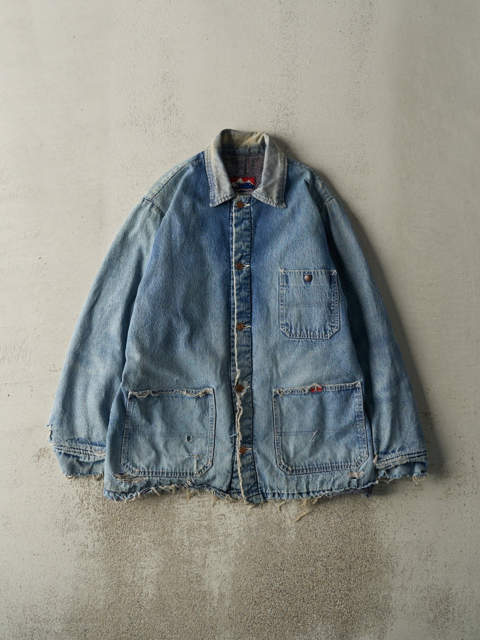 Vintage 80s Light Wash Blanket Lined Denim Chore Jacket (XL