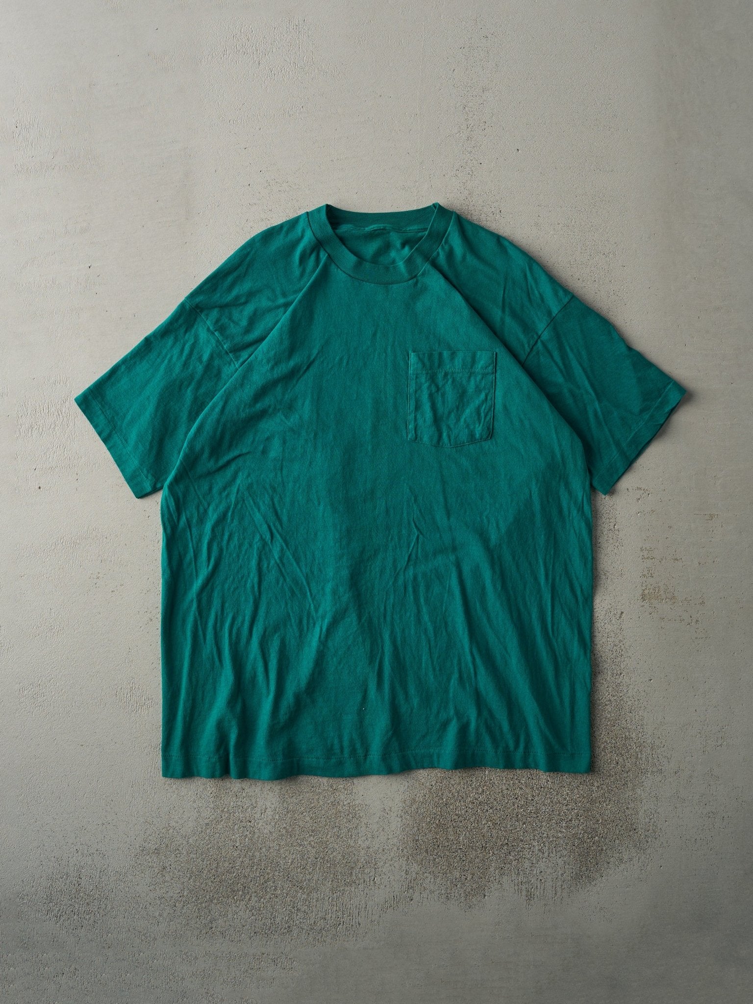 Teal Vintage Wash Raw Edge Pocket T-Shirt