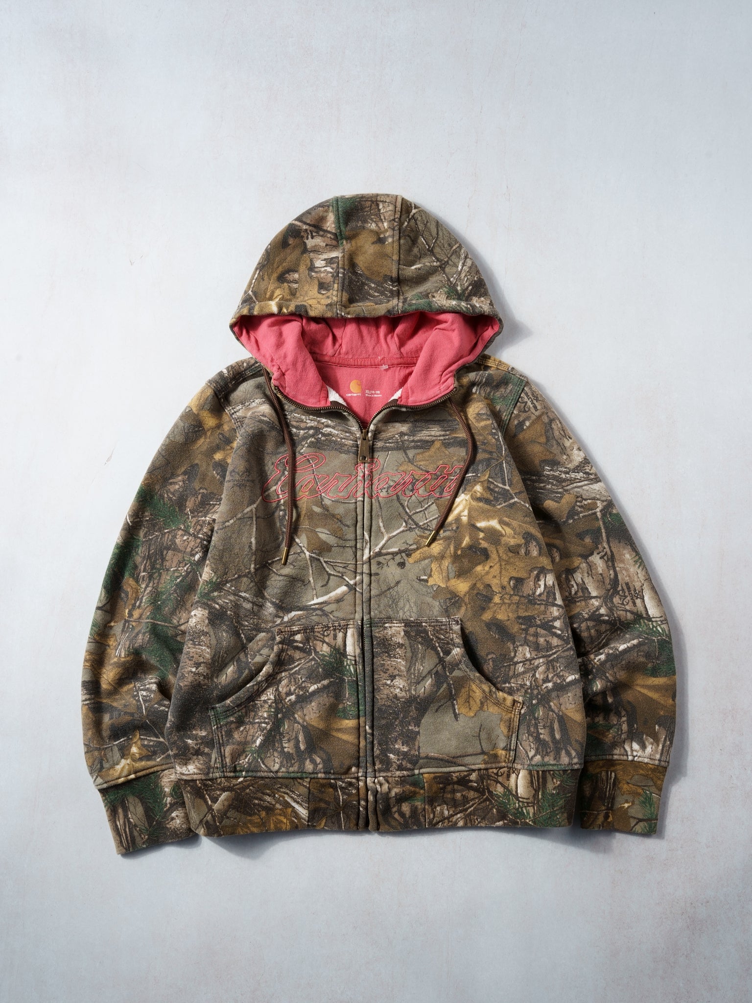 Vintage 90s Realtree Camo and Pink Carhartt Zip Up Hoodie (M