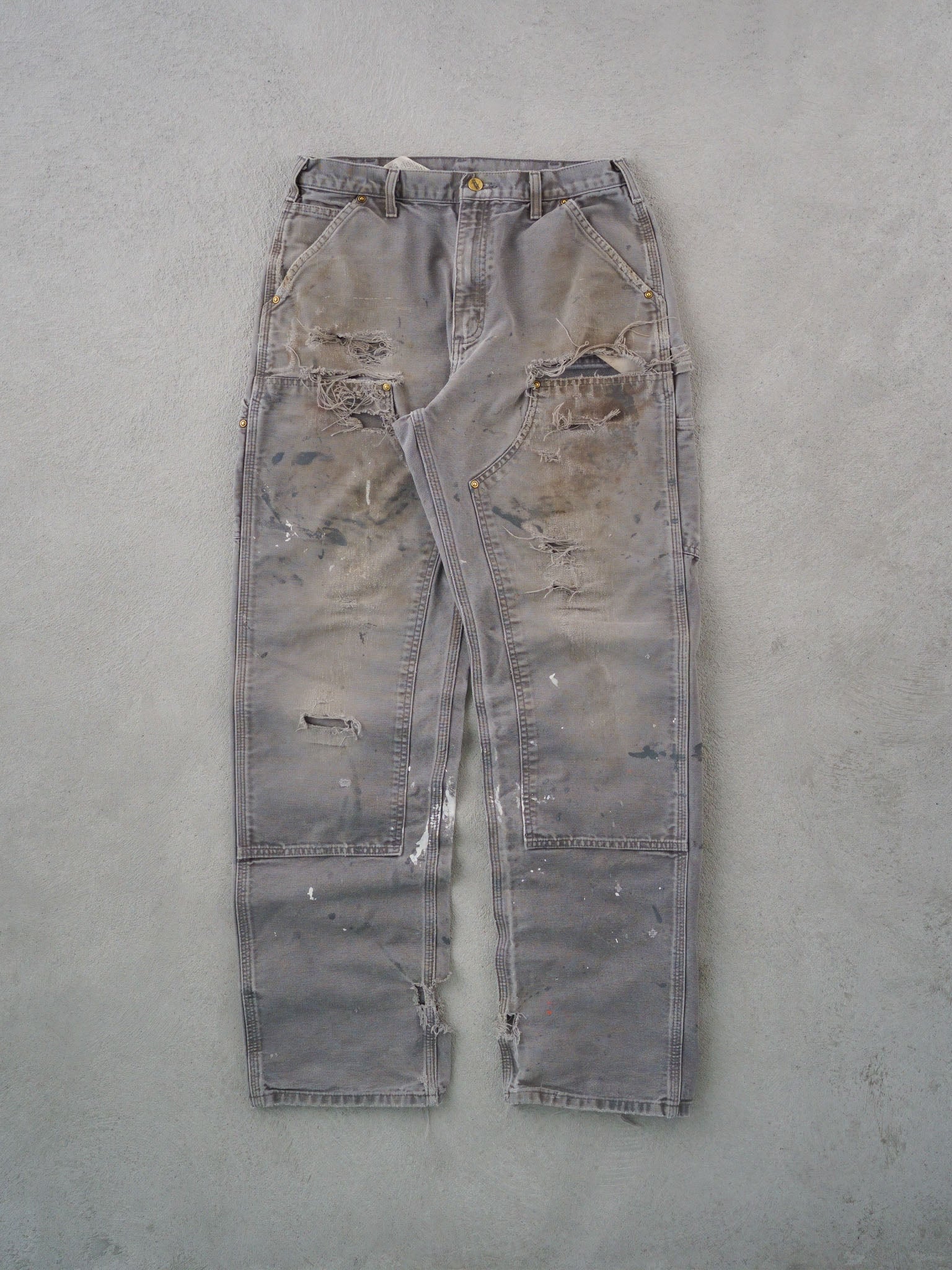 Vintage 90s Faded Grey Carhartt Double Knee Distressed Carpenter