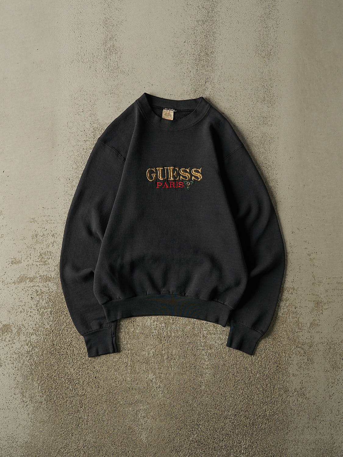 Vintage 80s Faded Black Guess Paris Embroidered Crewneck (XS)