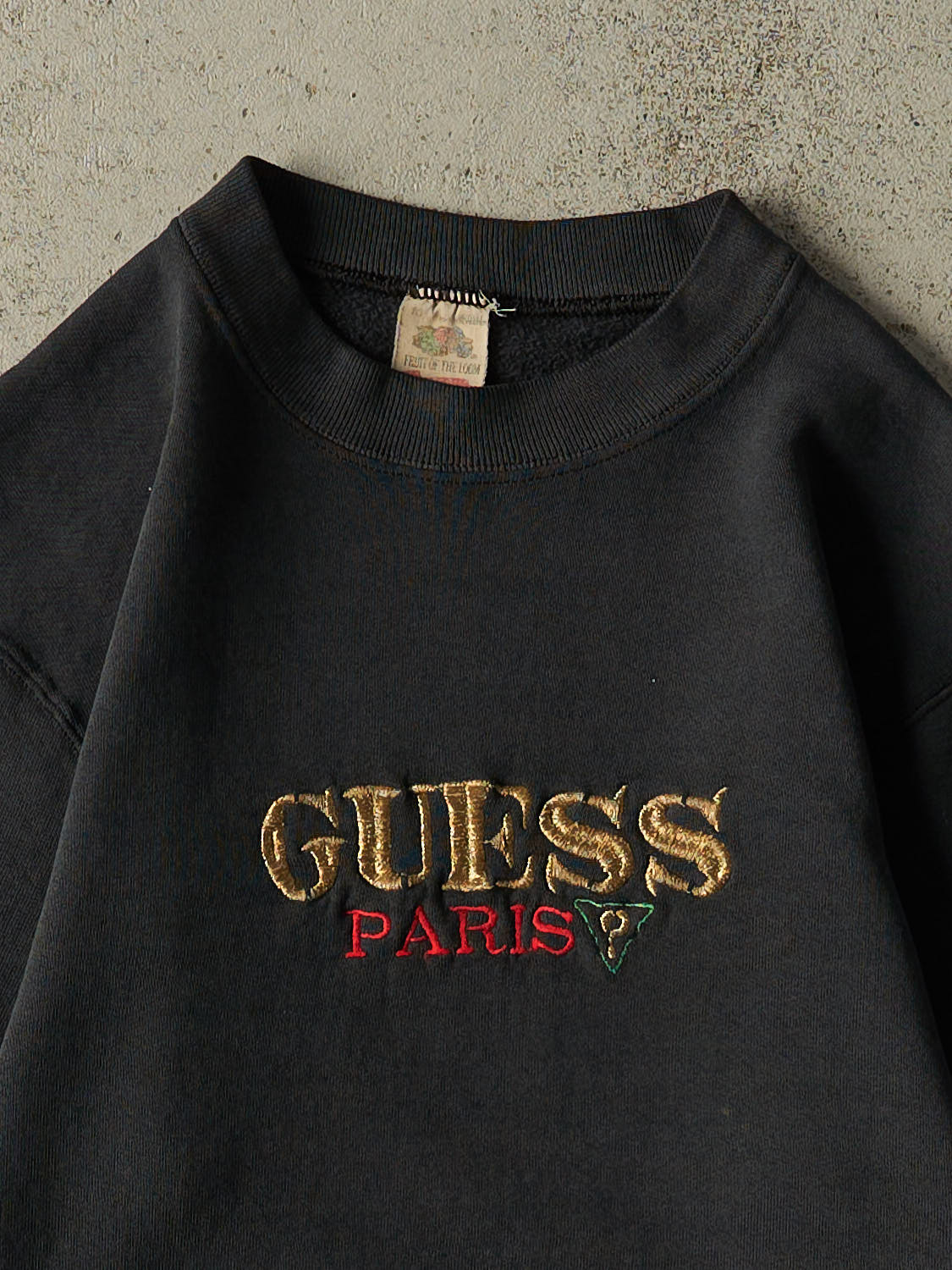 Vintage 80s Faded Black Guess Paris Embroidered Crewneck (XS)