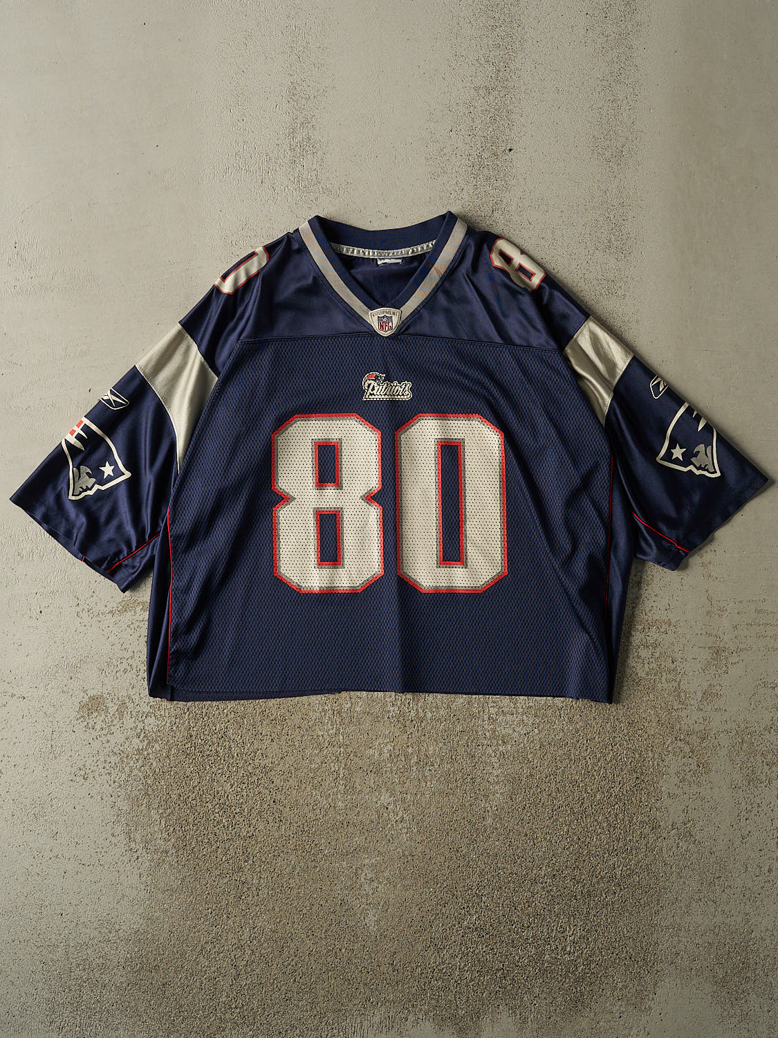 Vintage Y2K Navy Blue New England Patriots #80 Brown Football Jersey (XL/XXL)