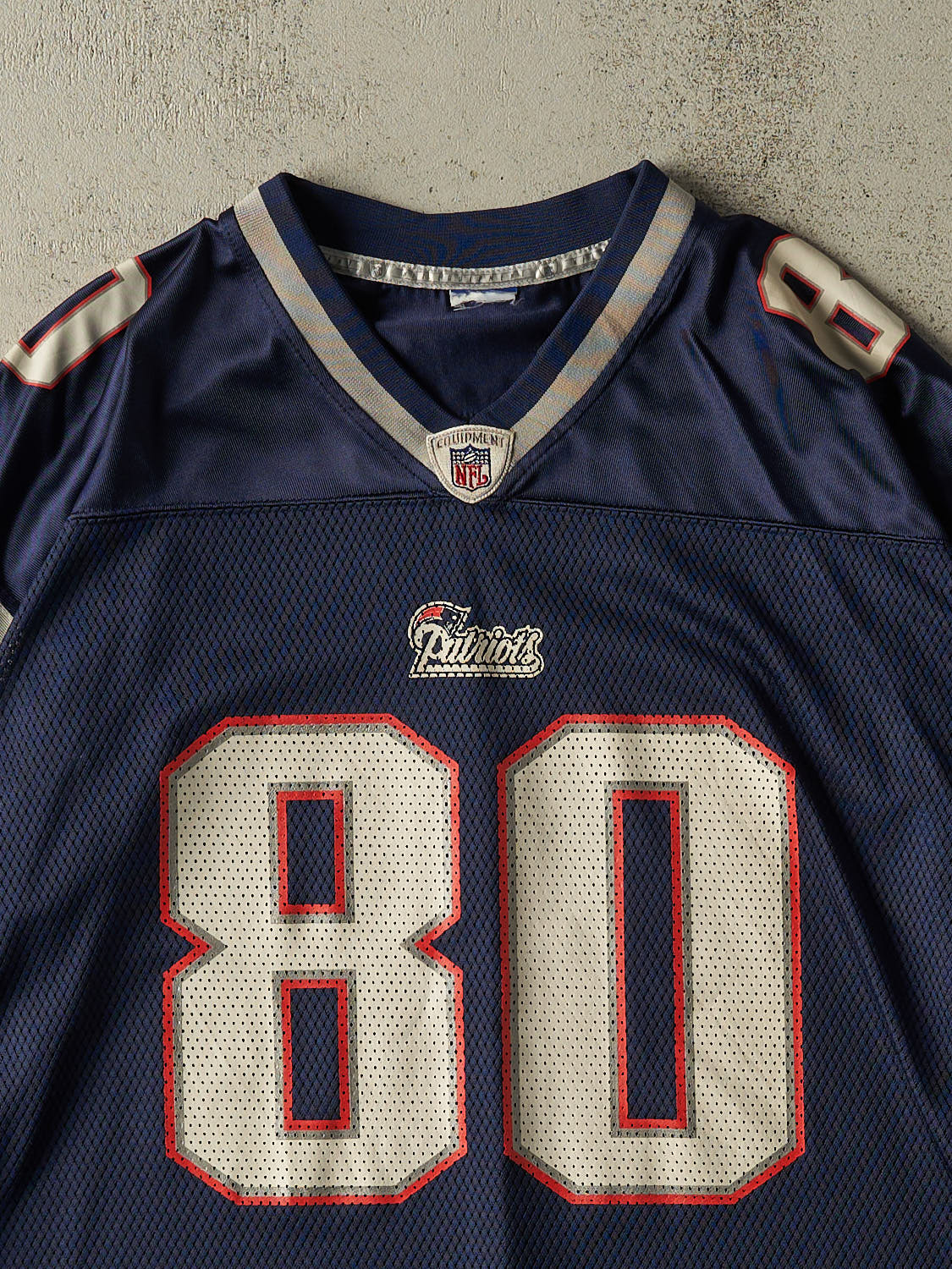 Vintage Y2K Navy Blue New England Patriots #80 Brown Football Jersey (XL/XXL)
