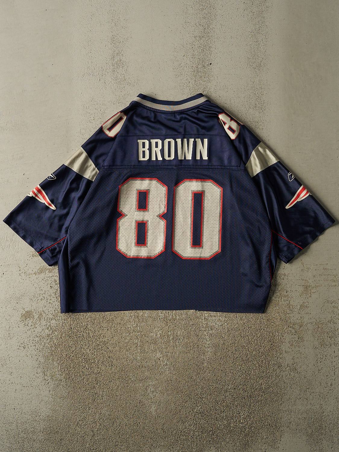Vintage Y2K Navy Blue New England Patriots #80 Brown Football Jersey (XL/XXL)