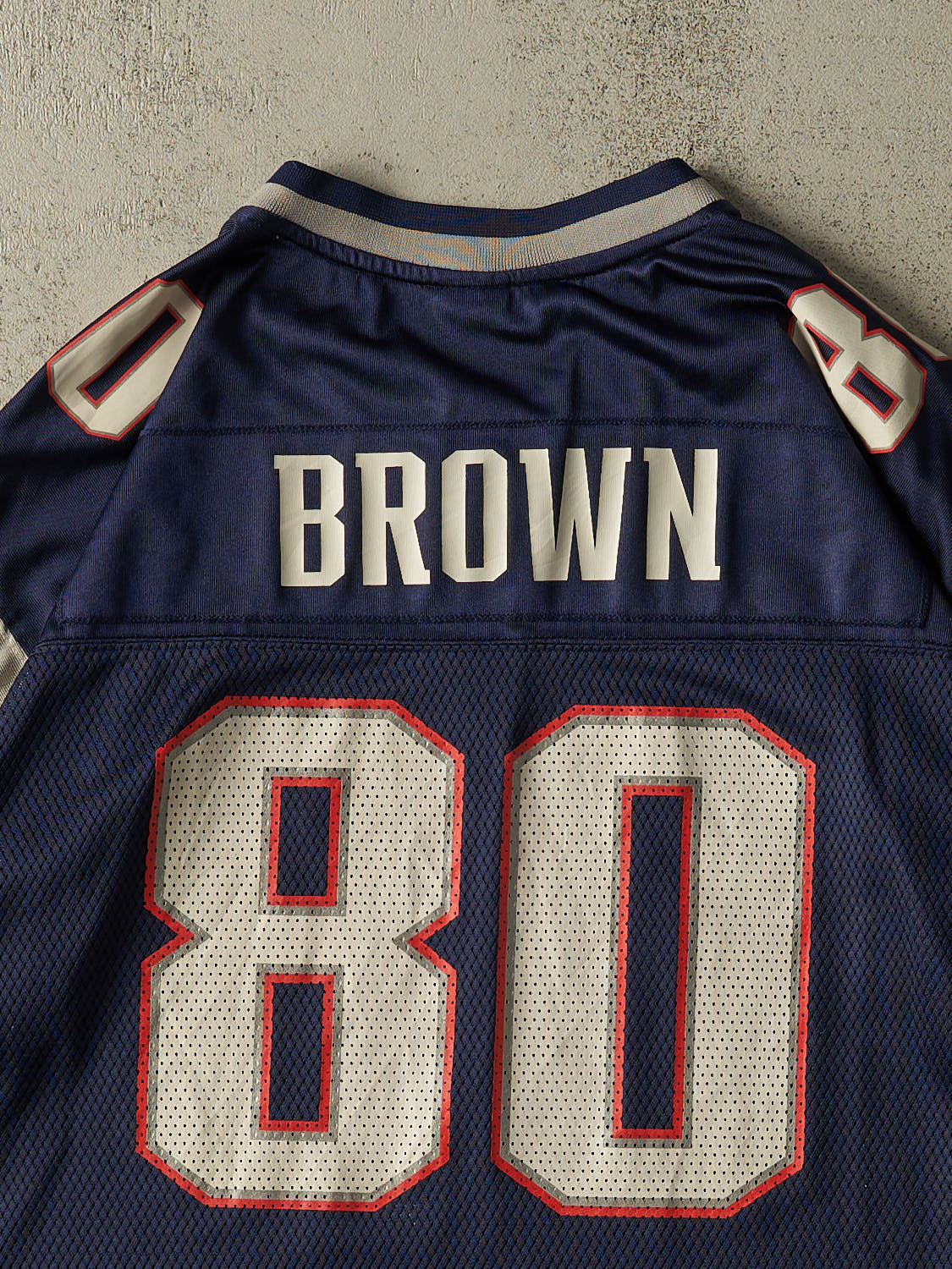 Vintage Y2K Navy Blue New England Patriots #80 Brown Football Jersey (XL/XXL)