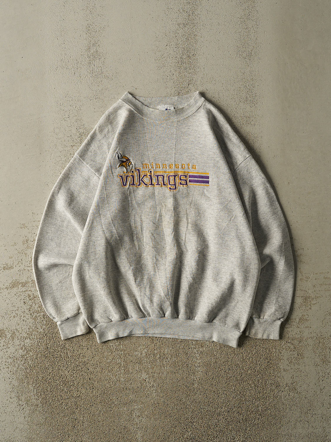 Vintage 90s Heather Grey Minnesota Vikings Embroidered Crewneck (M)