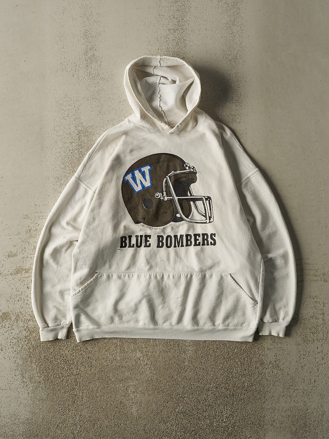 Vintage 91' Beige Winnipeg Blue Bombers Football Lightweight Hoodie (L)