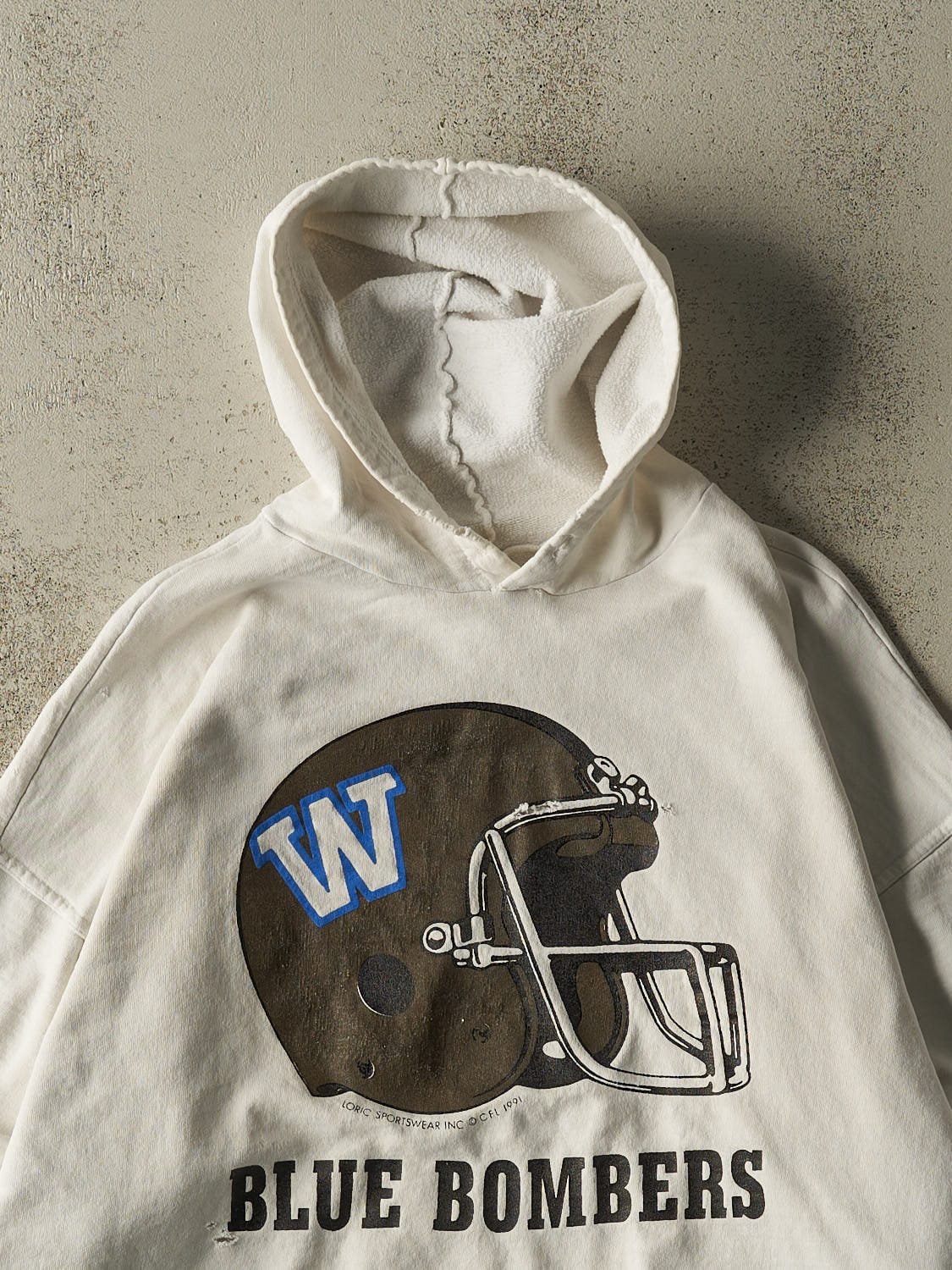 Vintage 91' Beige Winnipeg Blue Bombers Football Lightweight Hoodie (L)