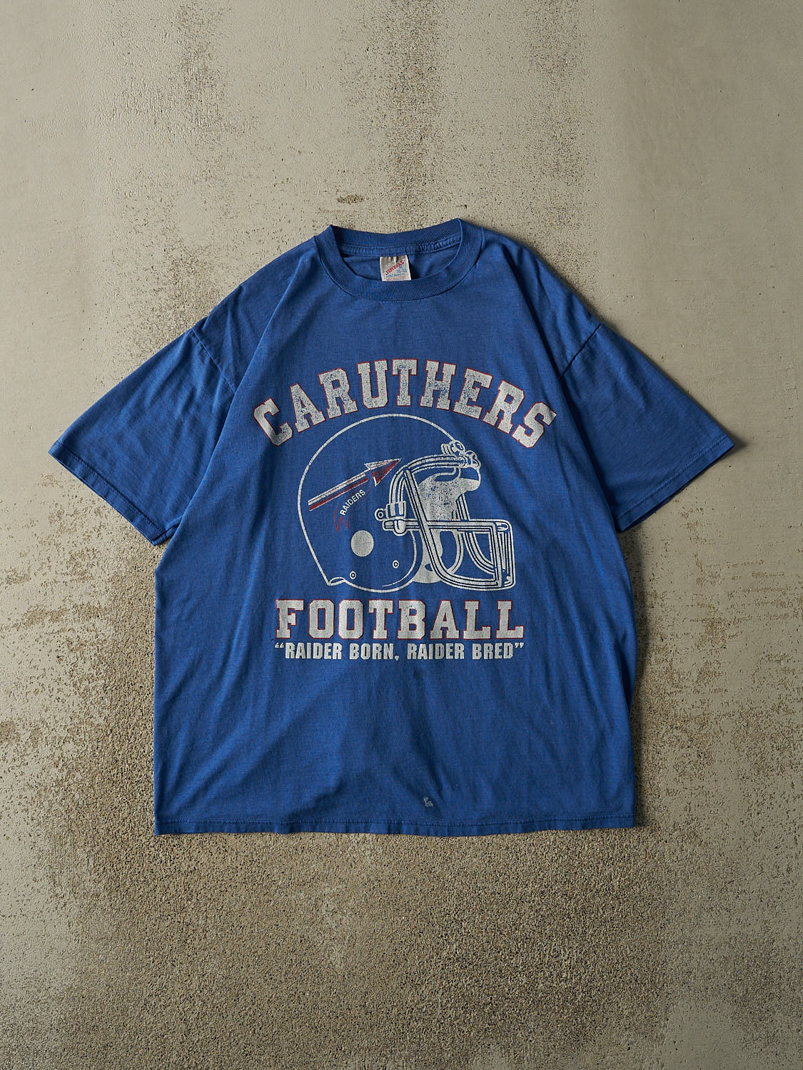 Vintage 80s Blue Caruthers Raiders Football Tee (XL)
