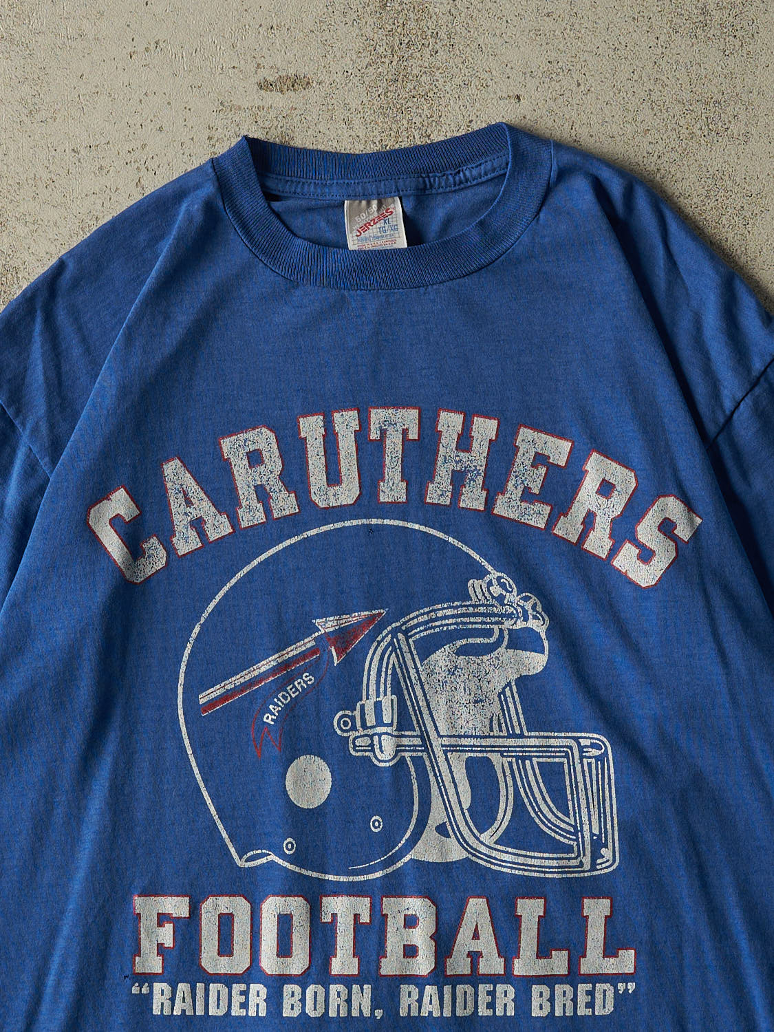 Vintage 80s Blue Caruthers Raiders Football Tee (XL)