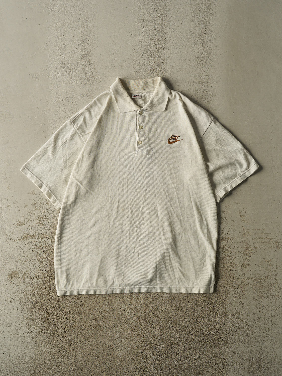 Vintage 80s Beige Nike Embroidered Quarter Button Tee (XL)