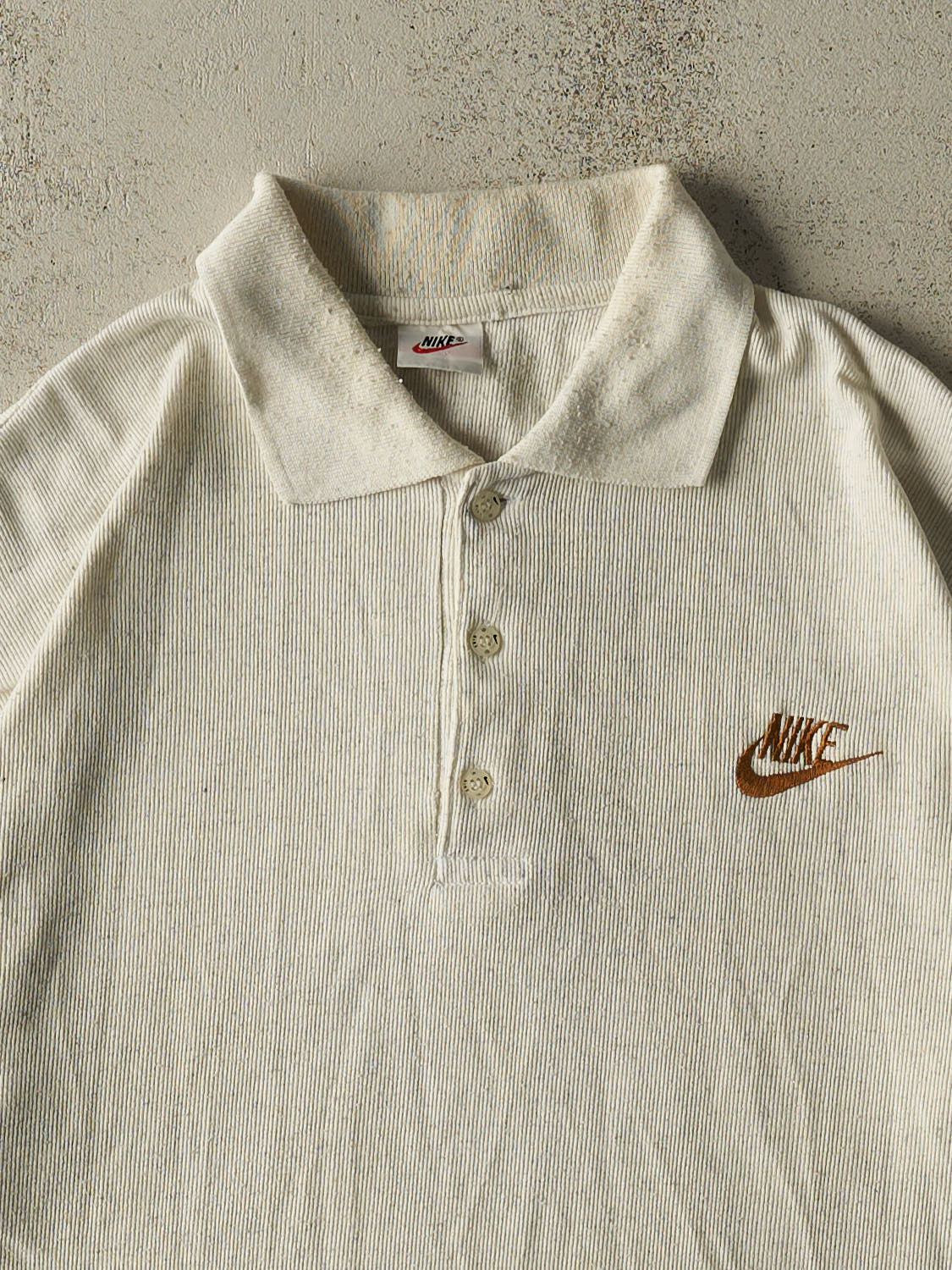 Vintage 80s Beige Nike Embroidered Quarter Button Tee (XL)