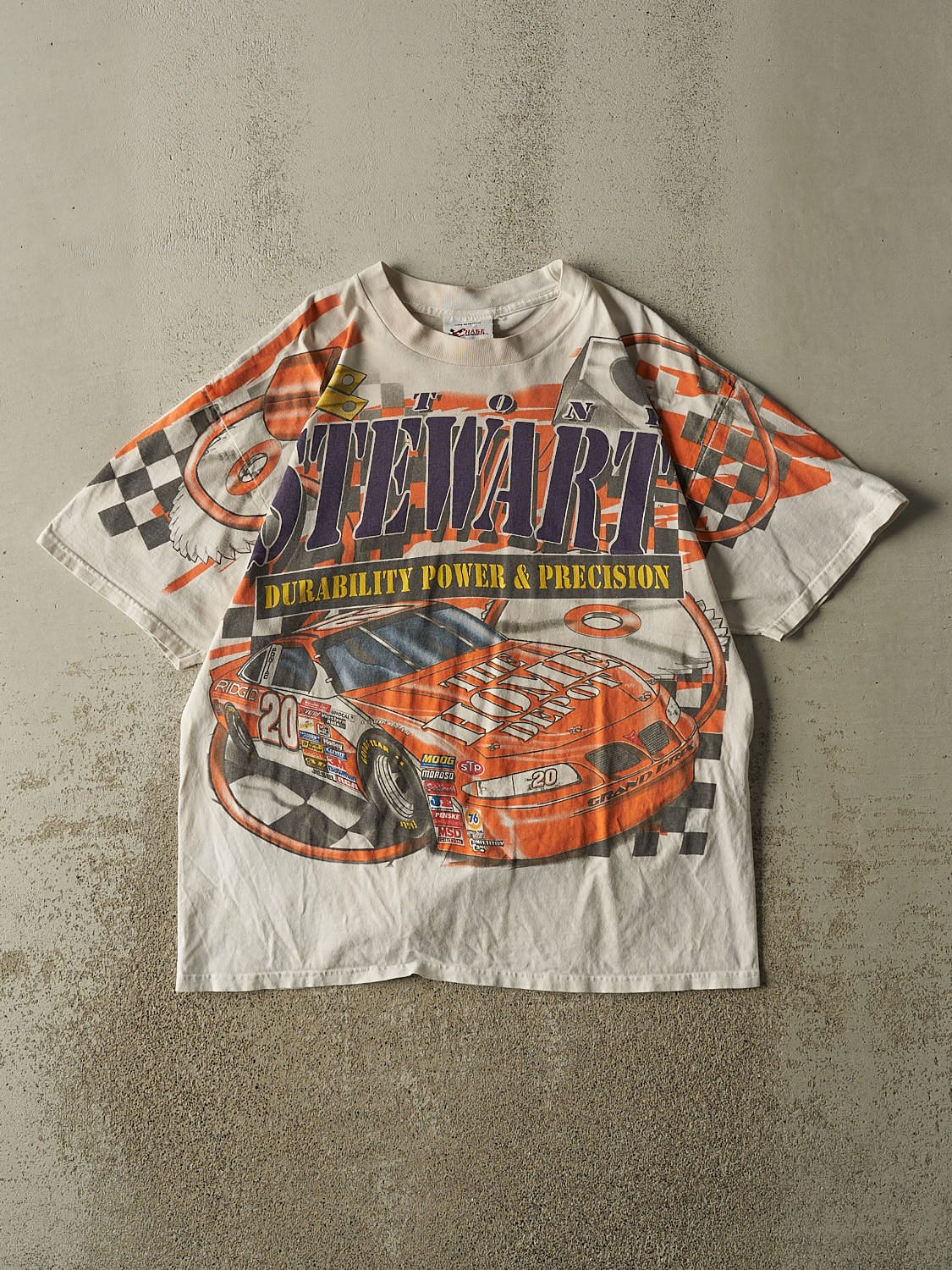 Vintage 99' Beige Tony Stewart AOP Nascar Racing Tee (L/XL)