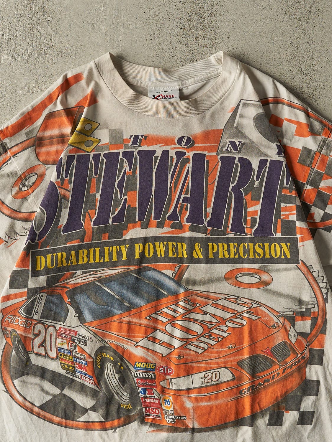 Vintage 99' Beige Tony Stewart AOP Nascar Racing Tee (L/XL)