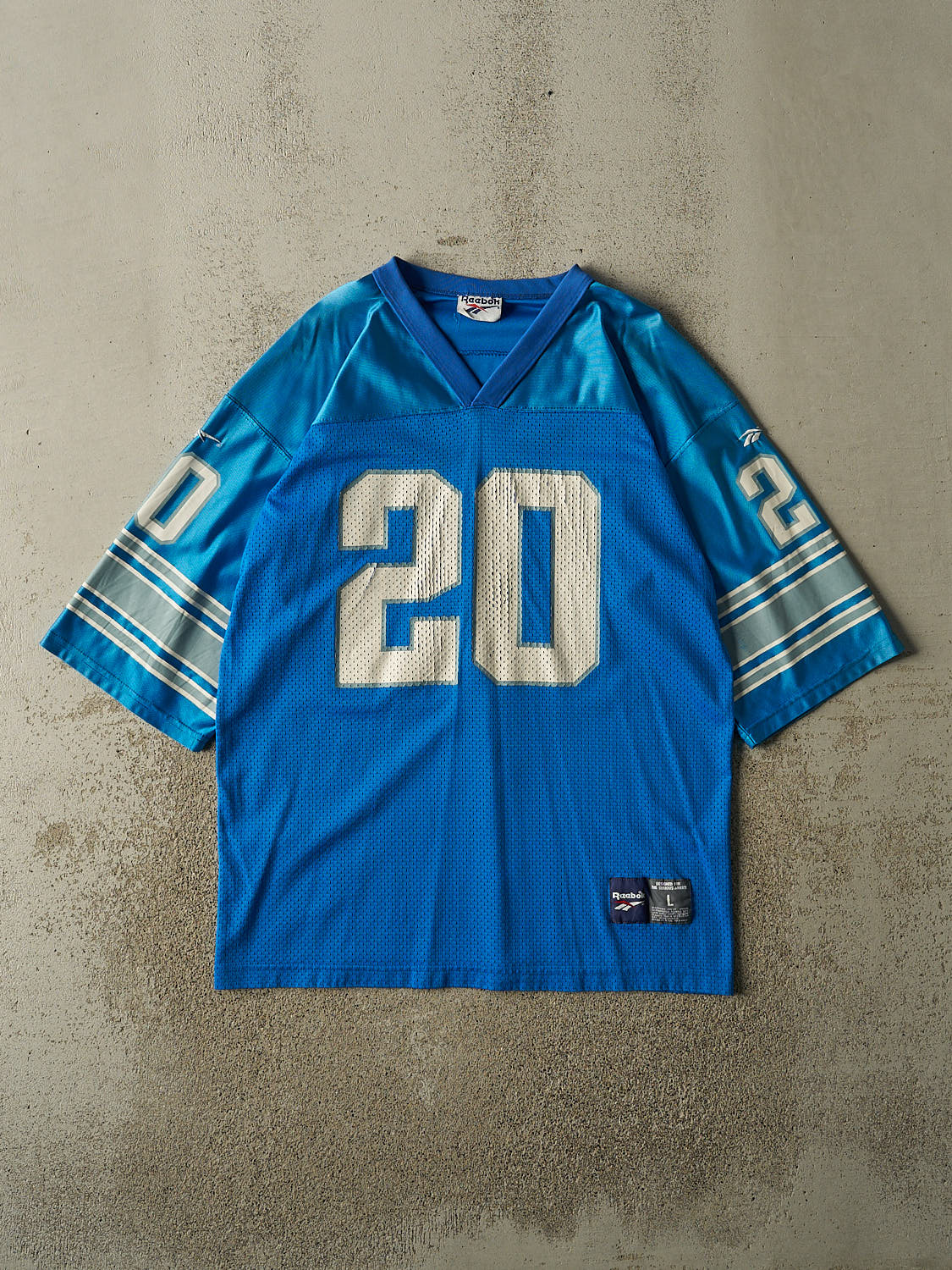 Vintage 90s Blue Detroit Lions #20 Barry Sanders Football Jersey (L/XL)