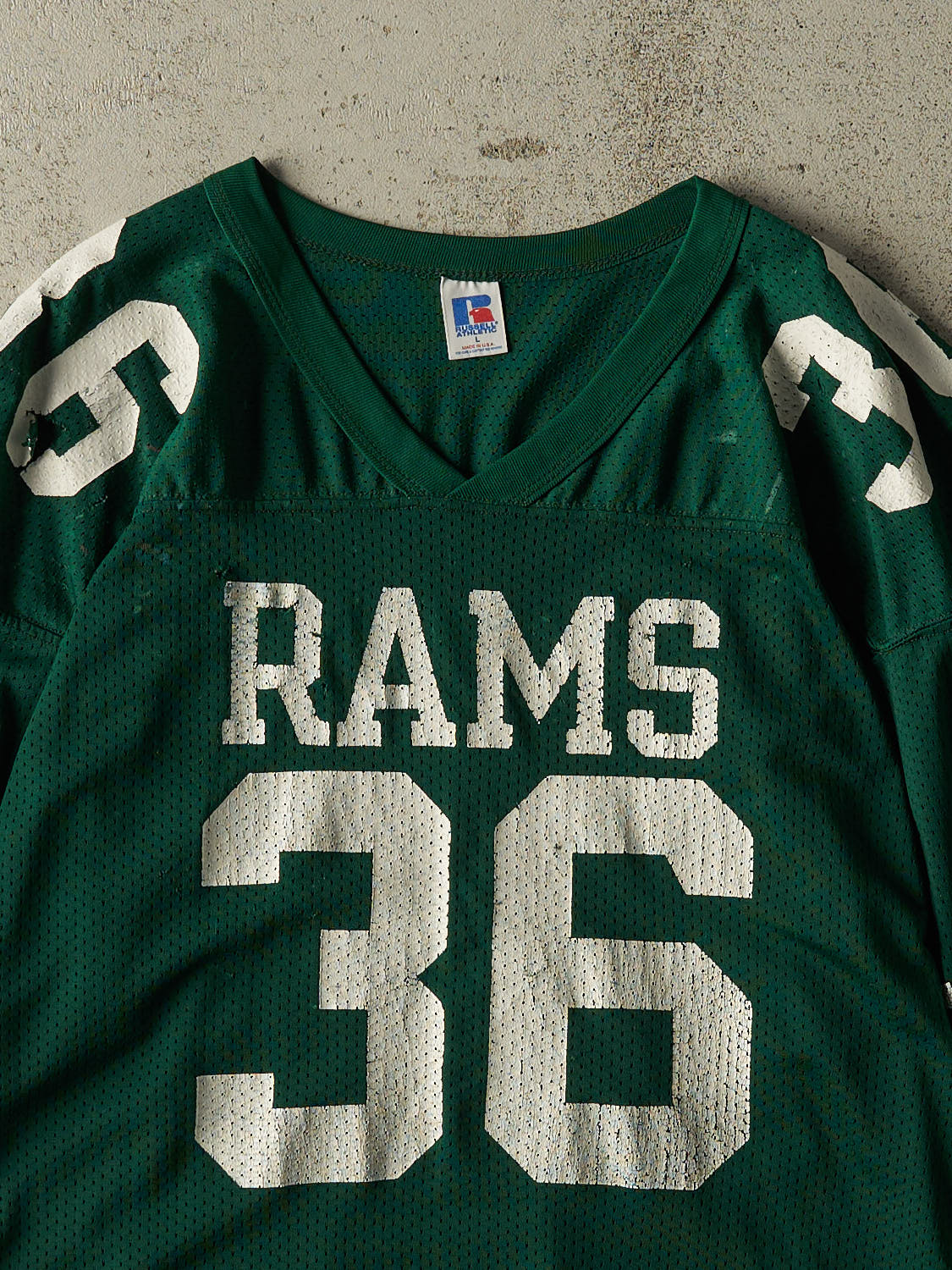 Vintage 80s Green Russell Athletic Rams #36 Jersey (S/M)