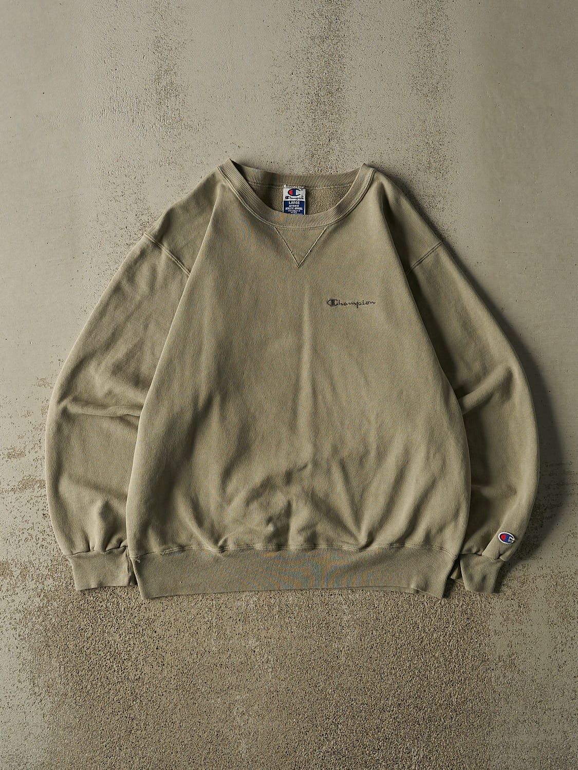Vintage 90s Beige Champion Embroidered Crewneck (L)
