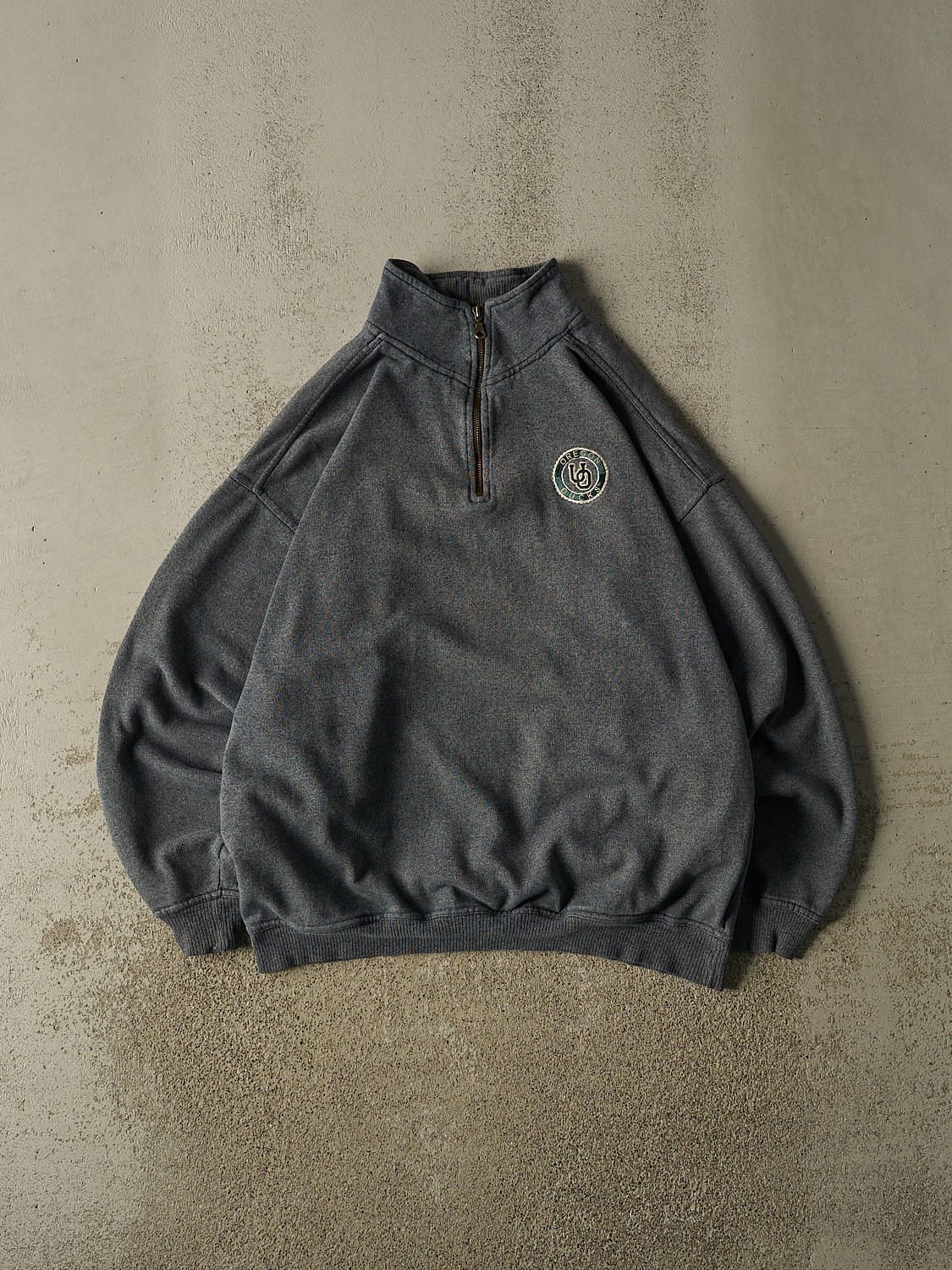 Vintage 90s Charcoal Grey University of Oregon Ducks Quarter Zip Sweater (XL)