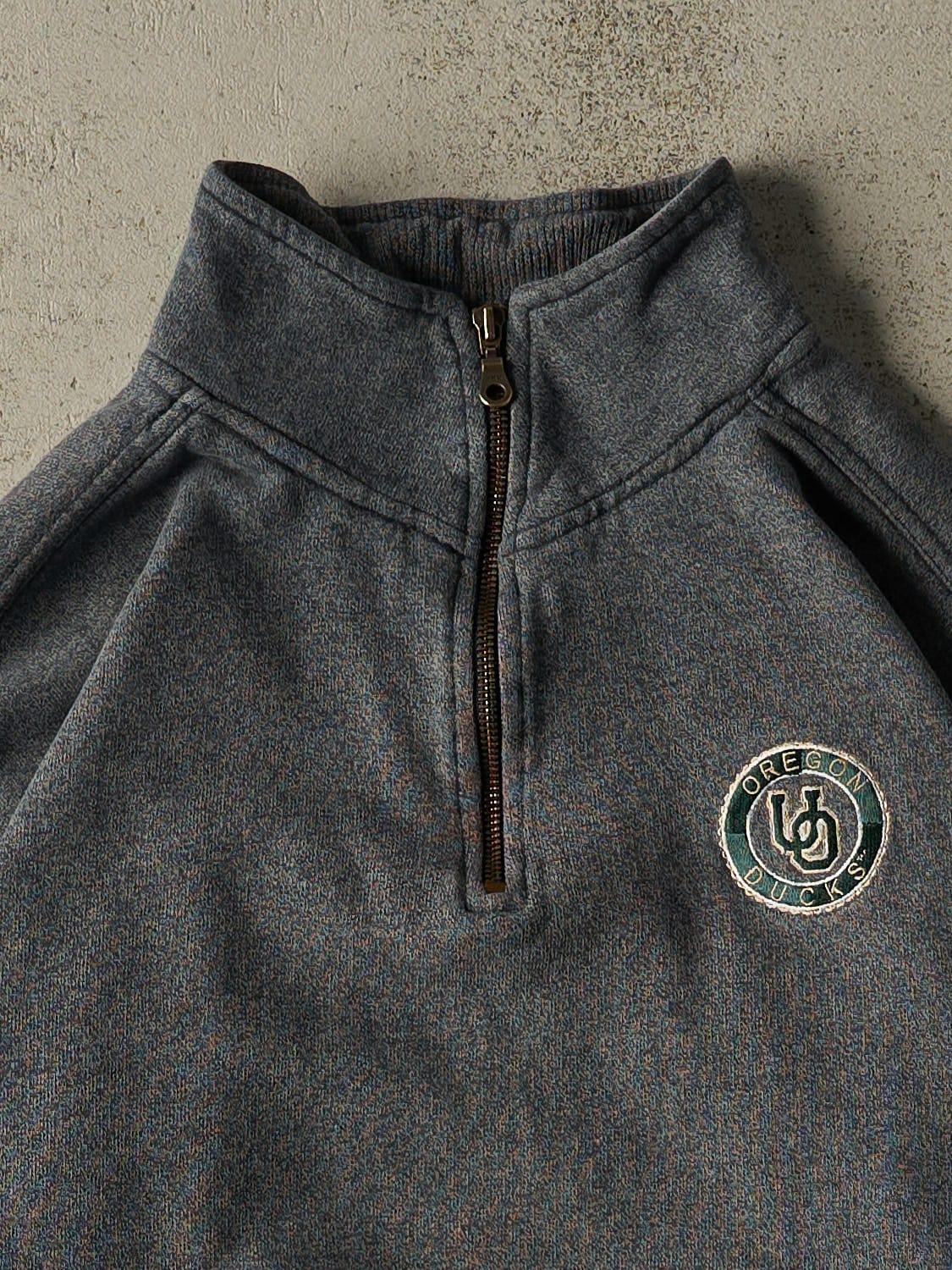 Vintage 90s Charcoal Grey University of Oregon Ducks Quarter Zip Sweater (XL)