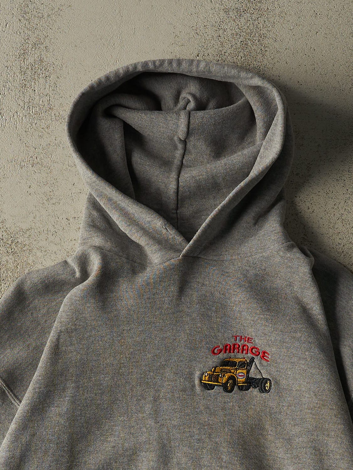 Vintage Y2K Grey Russell Athletic The Garage Embroidered Hoodie (L/XL)