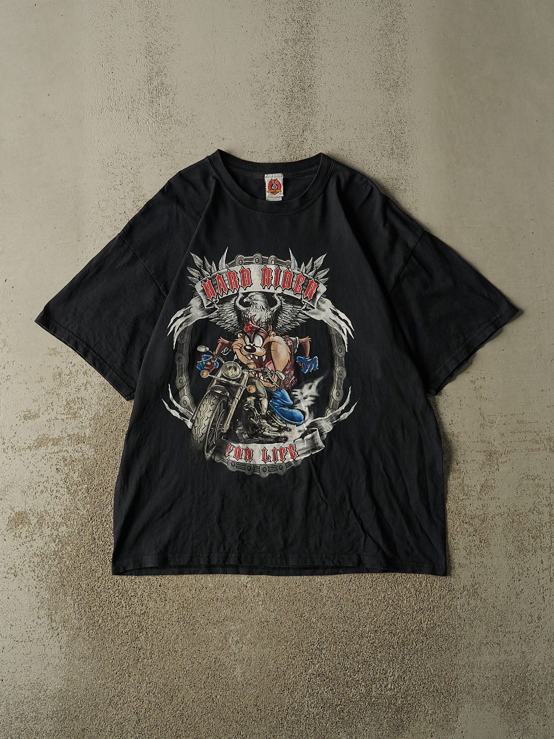 Vintage 90s Black Looney Tunes Tasmanian Devil Biker Tee (XL)