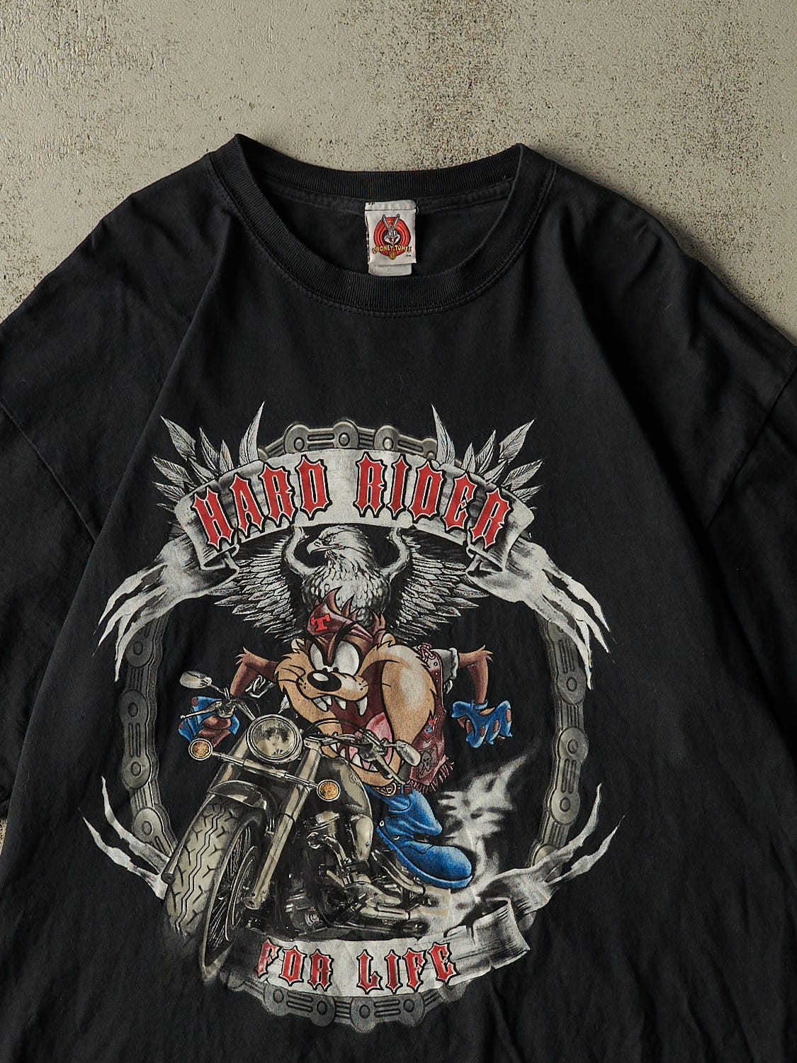 Vintage 90s Black Looney Tunes Tasmanian Devil Biker Tee (XL)